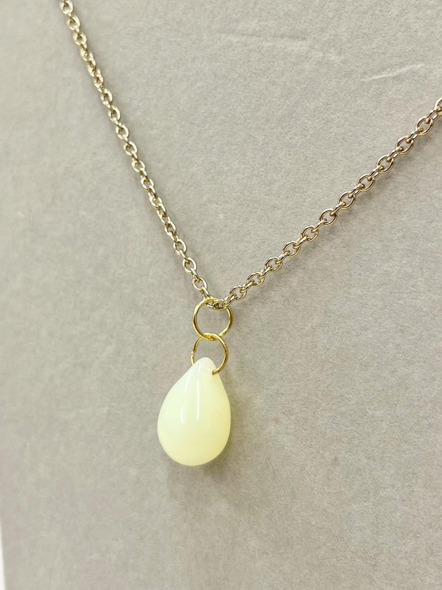 Large Semi Precious Teardrop Pendant and Chain with a Vintage Czech Uranium Glass Pendant UV Reactive Glow 16” Gold Plated Chain MillyOliverVintage