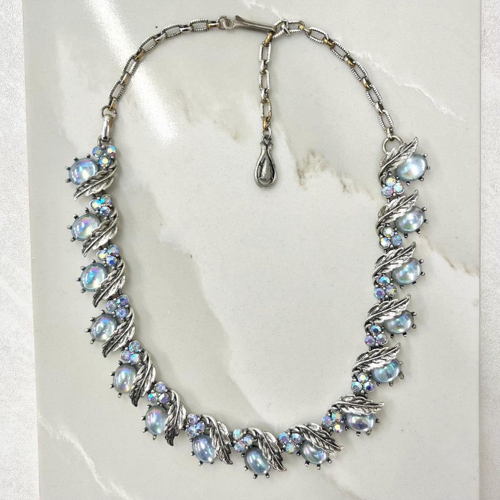 Vintage 1950’s - 1960’s Light Sapphire Blue Aurora Borealis Austrian Crystal Glasd Cabochon Leaf Bead MillyOliverVintage