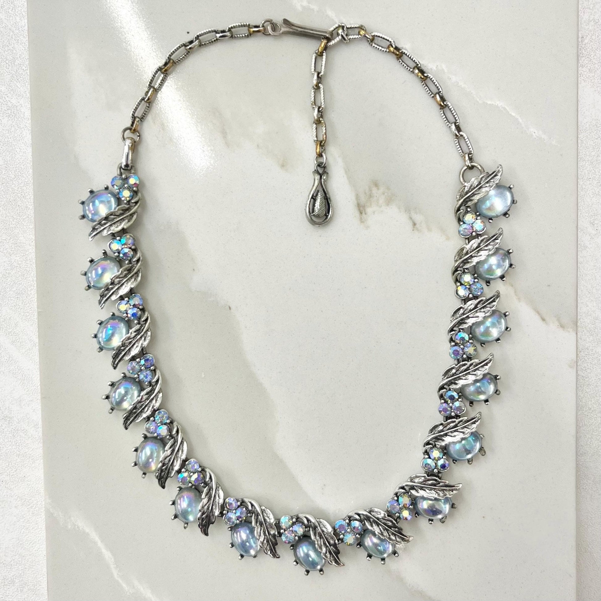 Vintage 1950’s - 1960’s Light Sapphire Blue Aurora Borealis Austrian Crystal Glasd Cabochon Leaf Bead MillyOliverVintage