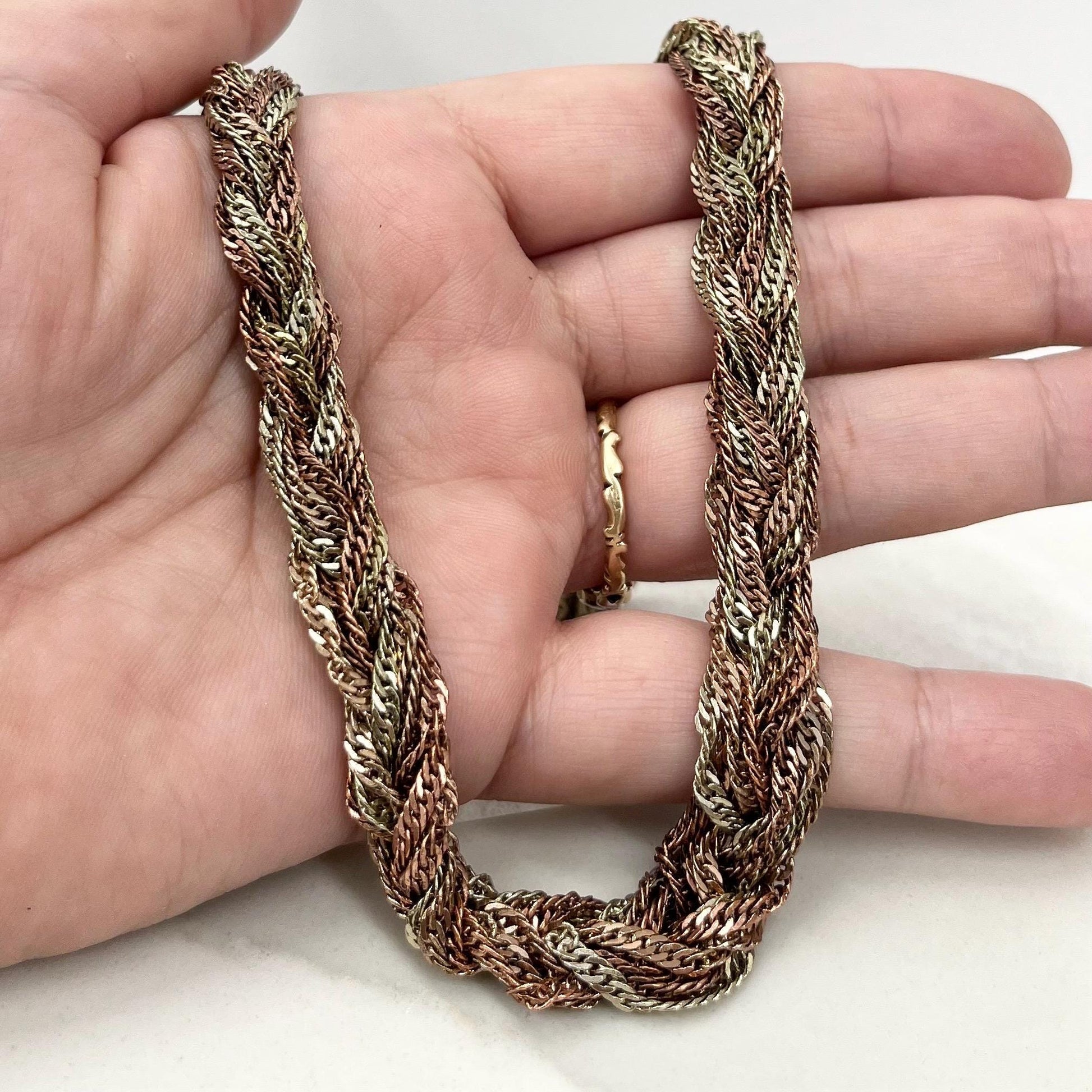Vintage Two Colour Gold Copper Plate Plaited Chain Necklace 1970’s - 1980’s Statement Power Chain 20” with a 3” Extender Chain MillyOliverVintage