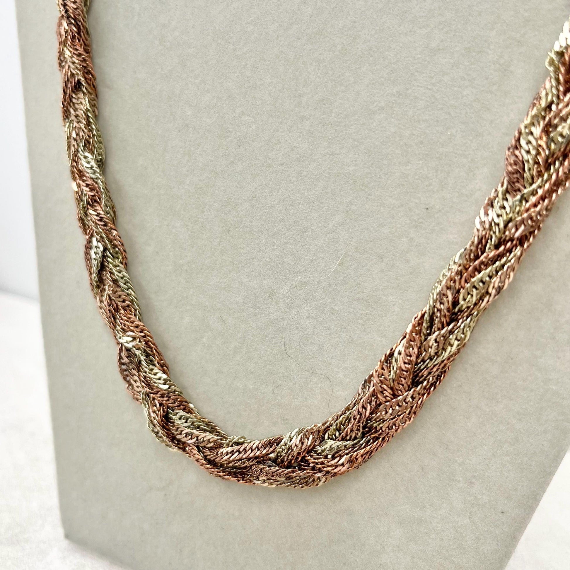 Vintage Two Colour Gold Copper Plate Plaited Chain Necklace 1970’s - 1980’s Statement Power Chain 20” with a 3” Extender Chain MillyOliverVintage