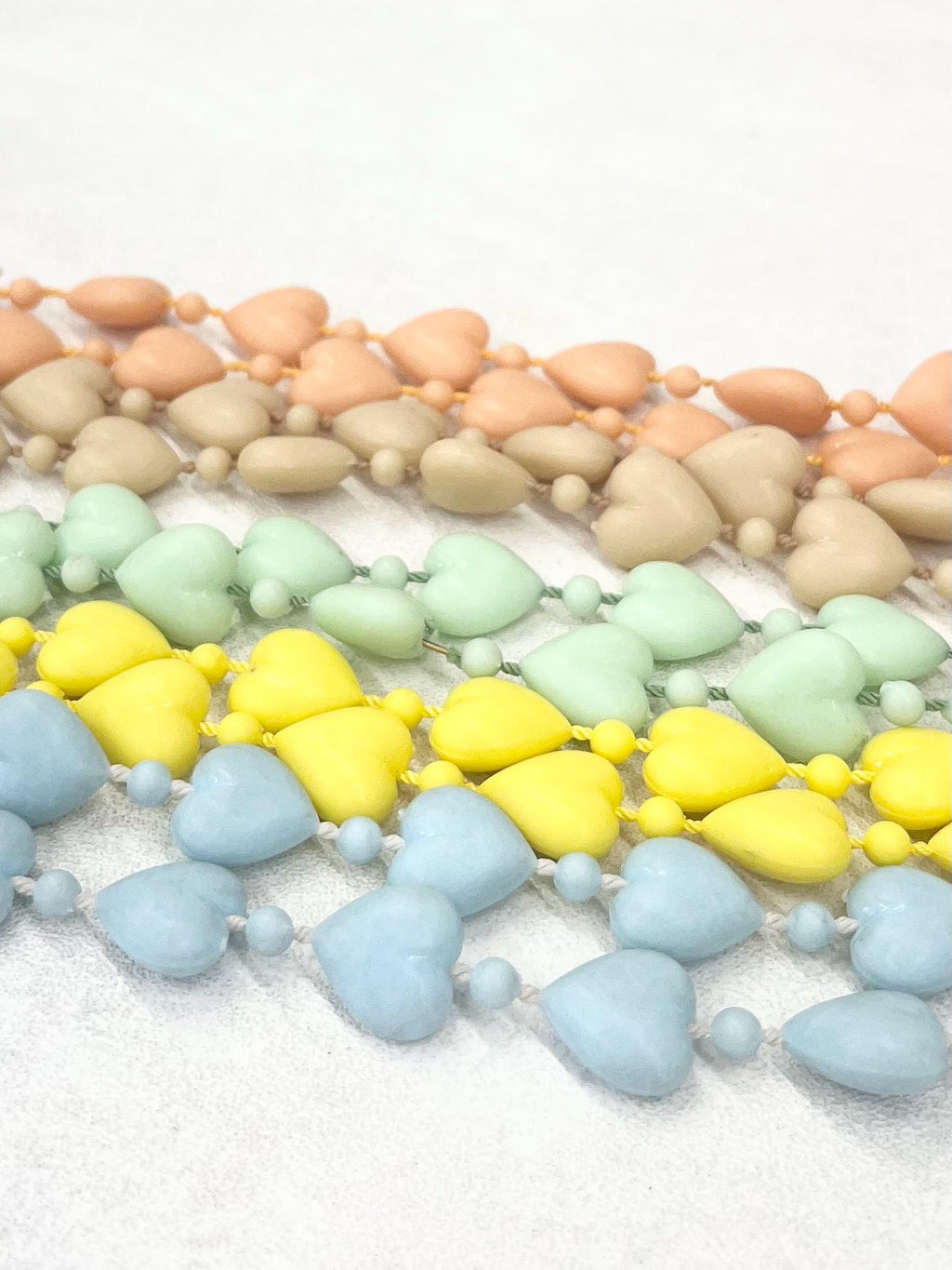 Super Kitsch Acrylic Heart Bead Long Necklace 47” - Choice of Pastel Colours - Tan Peach Sky Blue Yellow Mint Green MillyOliverVintage