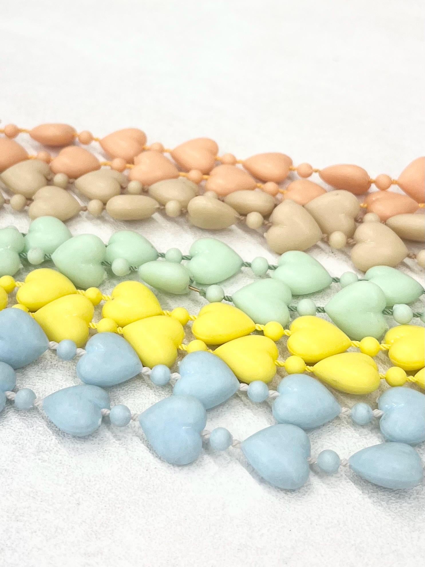 Super Kitsch Acrylic Heart Bead Long Necklace 47” - Choice of Pastel Colours - Tan Peach Sky Blue Yellow Mint Green MillyOliverVintage