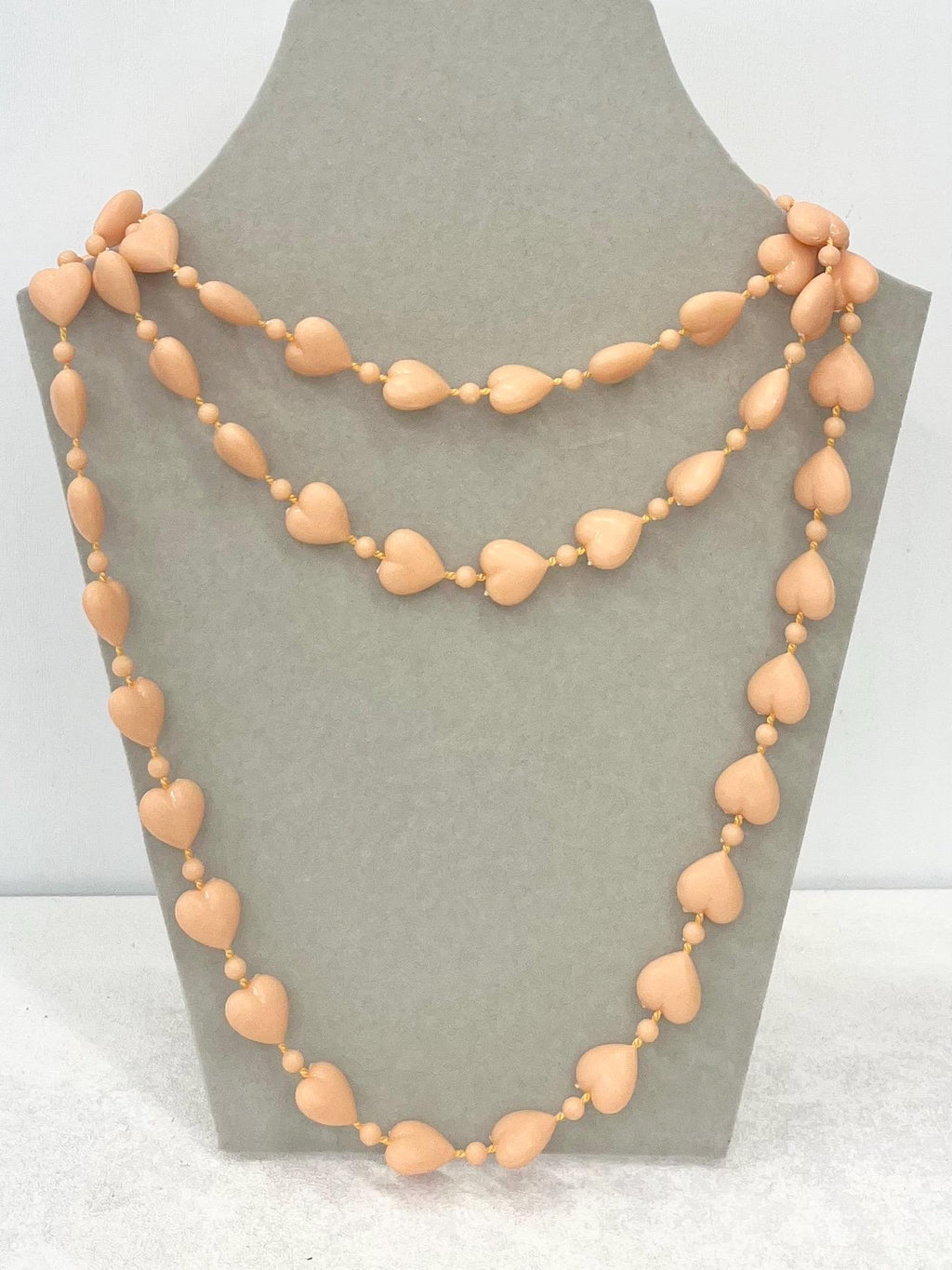 Super Kitsch Acrylic Heart Bead Long Necklace 47” - Choice of Pastel Colours - Tan Peach Sky Blue Yellow Mint Green MillyOliverVintage