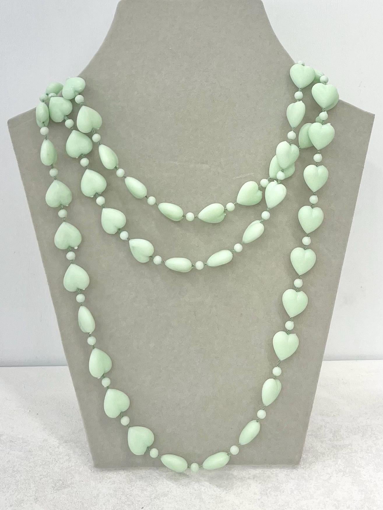 Super Kitsch Acrylic Heart Bead Long Necklace 47” - Choice of Pastel Colours - Tan Peach Sky Blue Yellow Mint Green MillyOliverVintage