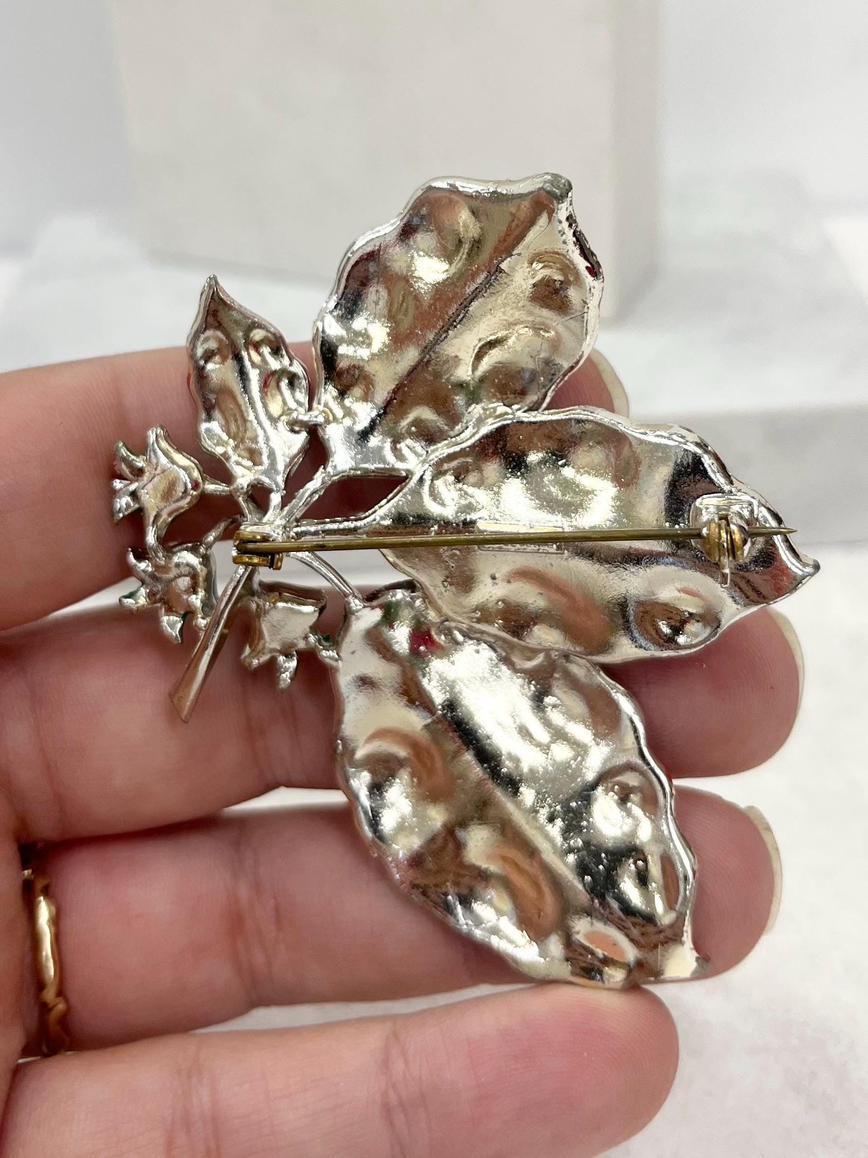 Vintage Exquisite Autumnal Enamelled Leaf & Flower Brooch Silver Tone Large Statement Brooch MillyOliverVintage