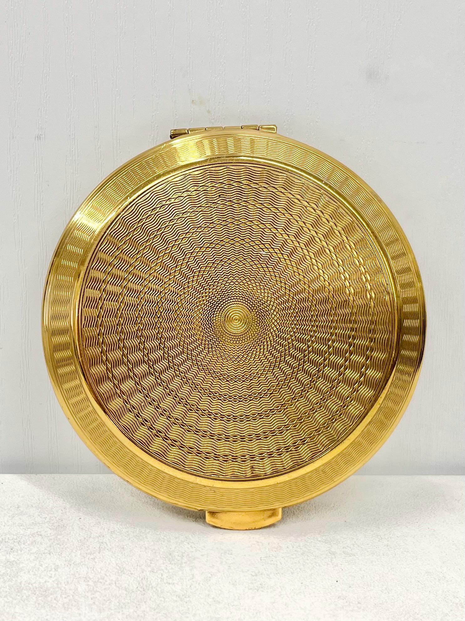 Vintage 1950’s 1960’s Kigu Gold Tone Rose Porcelain Topped Compact with Interior Mirror & Original Instructions Engine Turned Back MillyOliverVintage