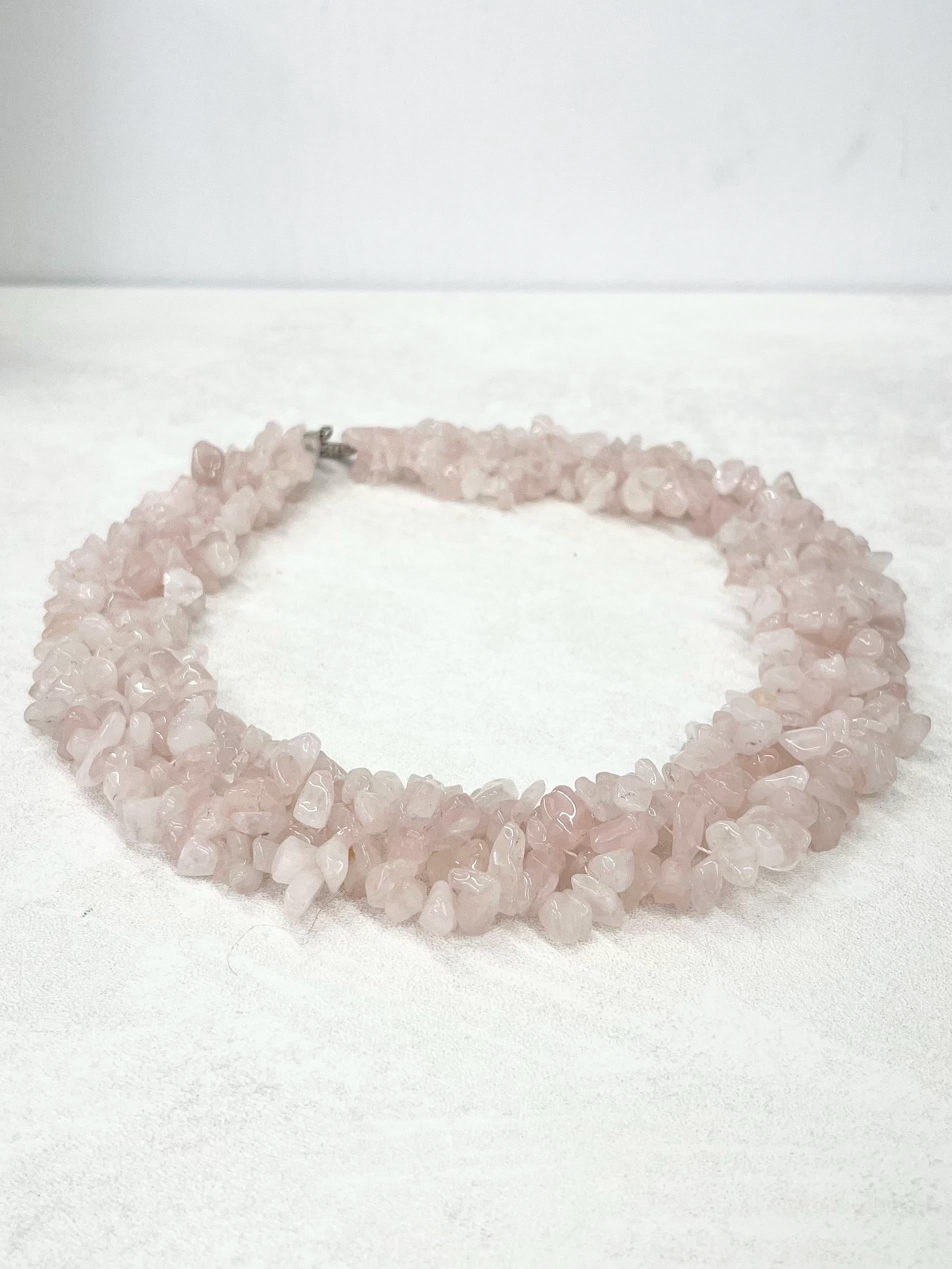 Vintage Handmade Chunky Pink Rose Quartz Cluster Necklace 18” Long MillyOliverVintage