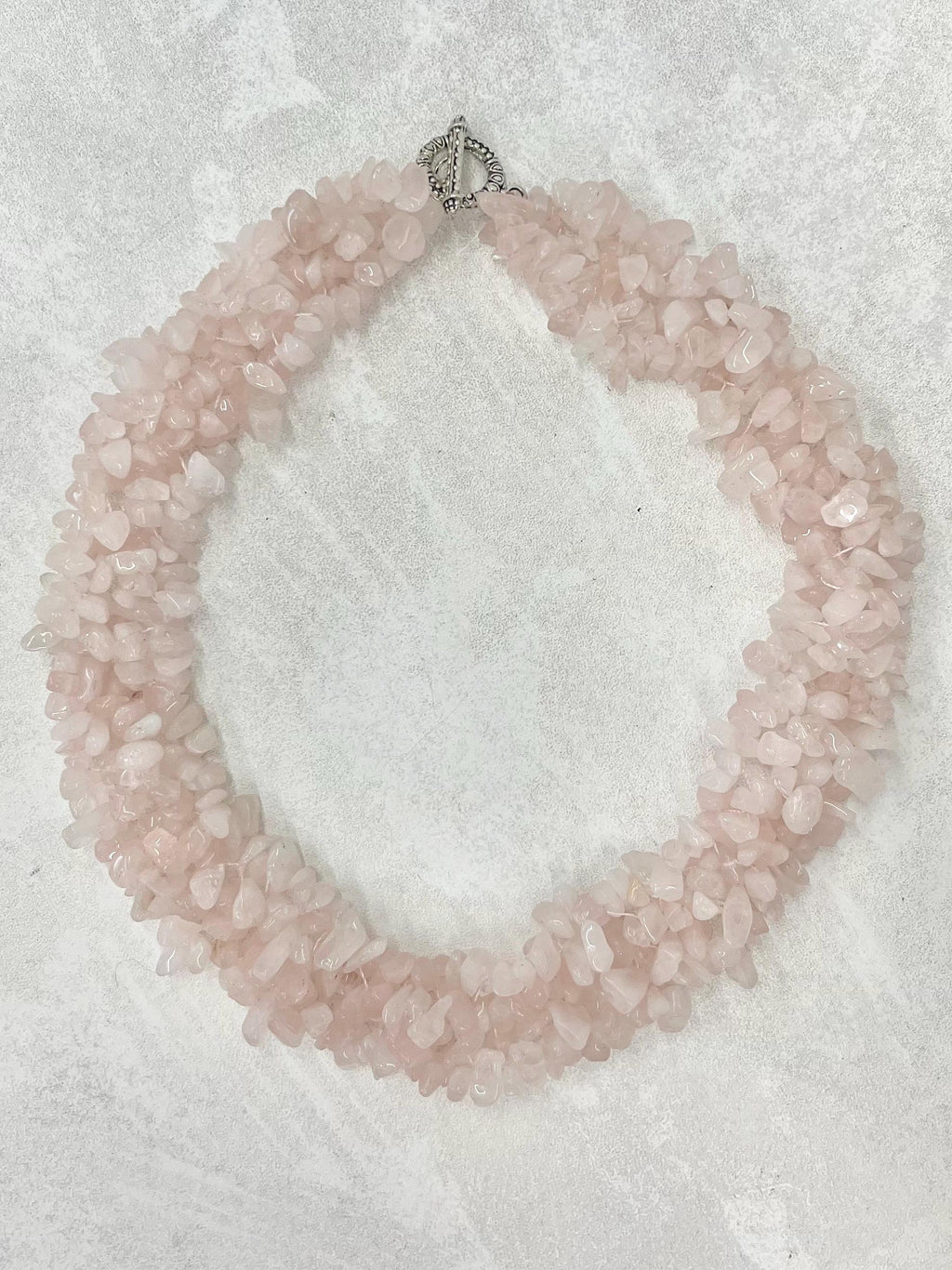 Vintage Handmade Chunky Pink Rose Quartz Cluster Necklace 18” Long MillyOliverVintage