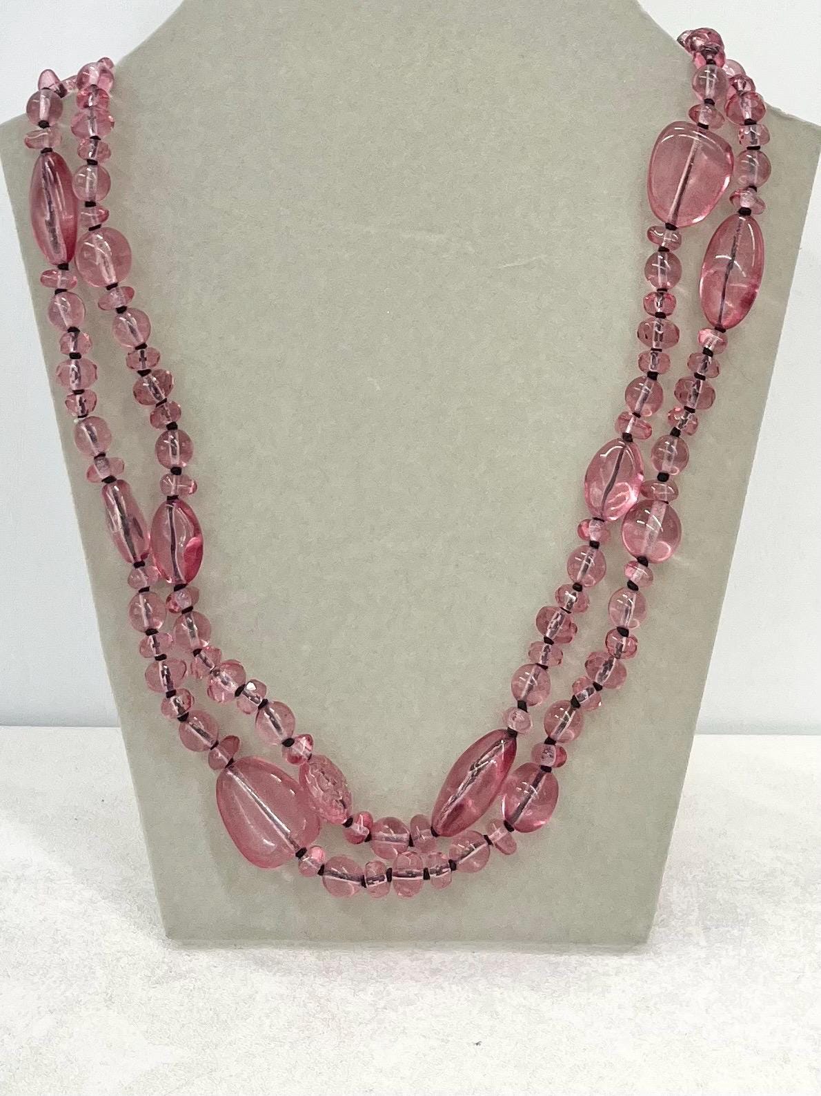 Vintage Hand Knotted Pink Czech Glass Bead Long Necklace Excellent Quality Beads Vintage Jewellery 40” Long MillyOliverVintage