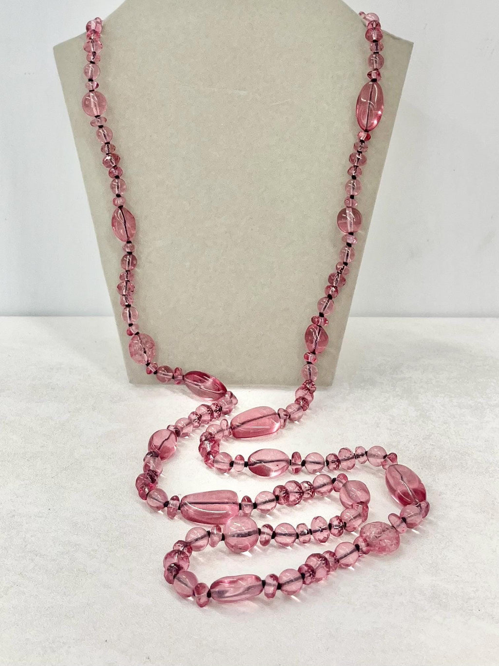 Vintage Hand Knotted Pink Czech Glass Bead Long Necklace Excellent Quality Beads Vintage Jewellery 40” Long MillyOliverVintage