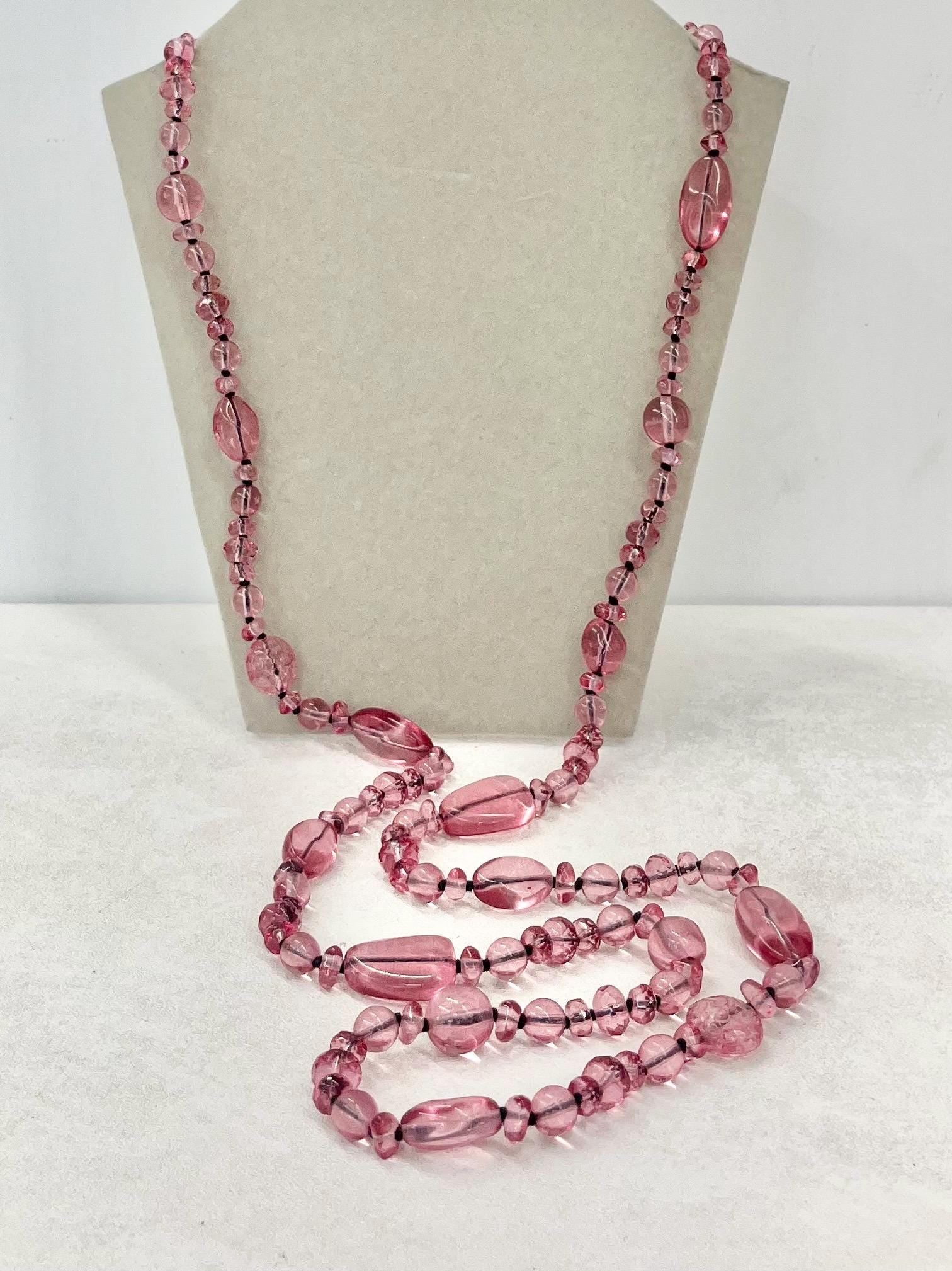 Vintage Hand Knotted Pink Czech Glass Bead Long Necklace Excellent Quality Beads Vintage Jewellery 40” Long MillyOliverVintage