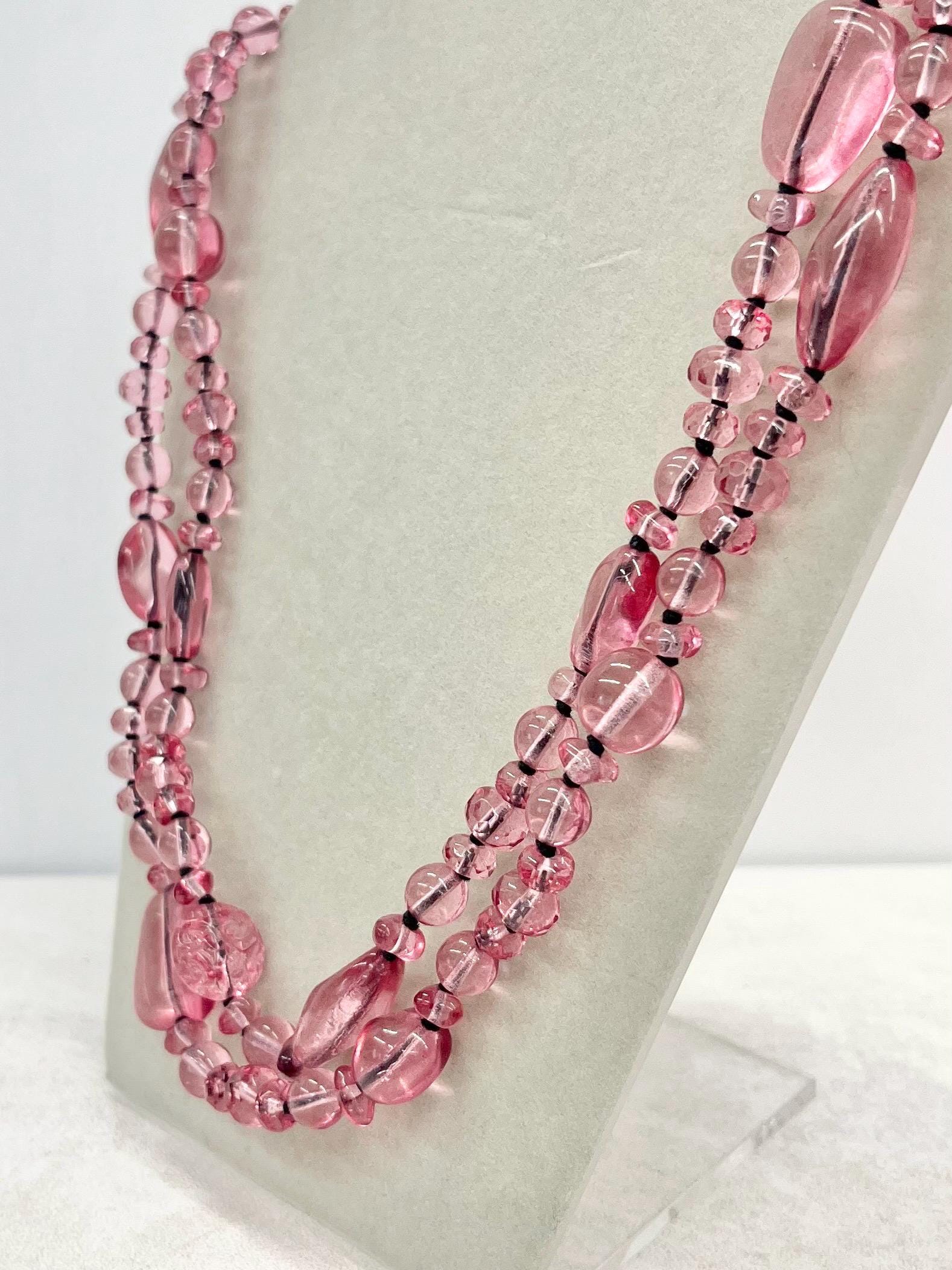 Vintage Hand Knotted Pink Czech Glass Bead Long Necklace Excellent Quality Beads Vintage Jewellery 40” Long MillyOliverVintage