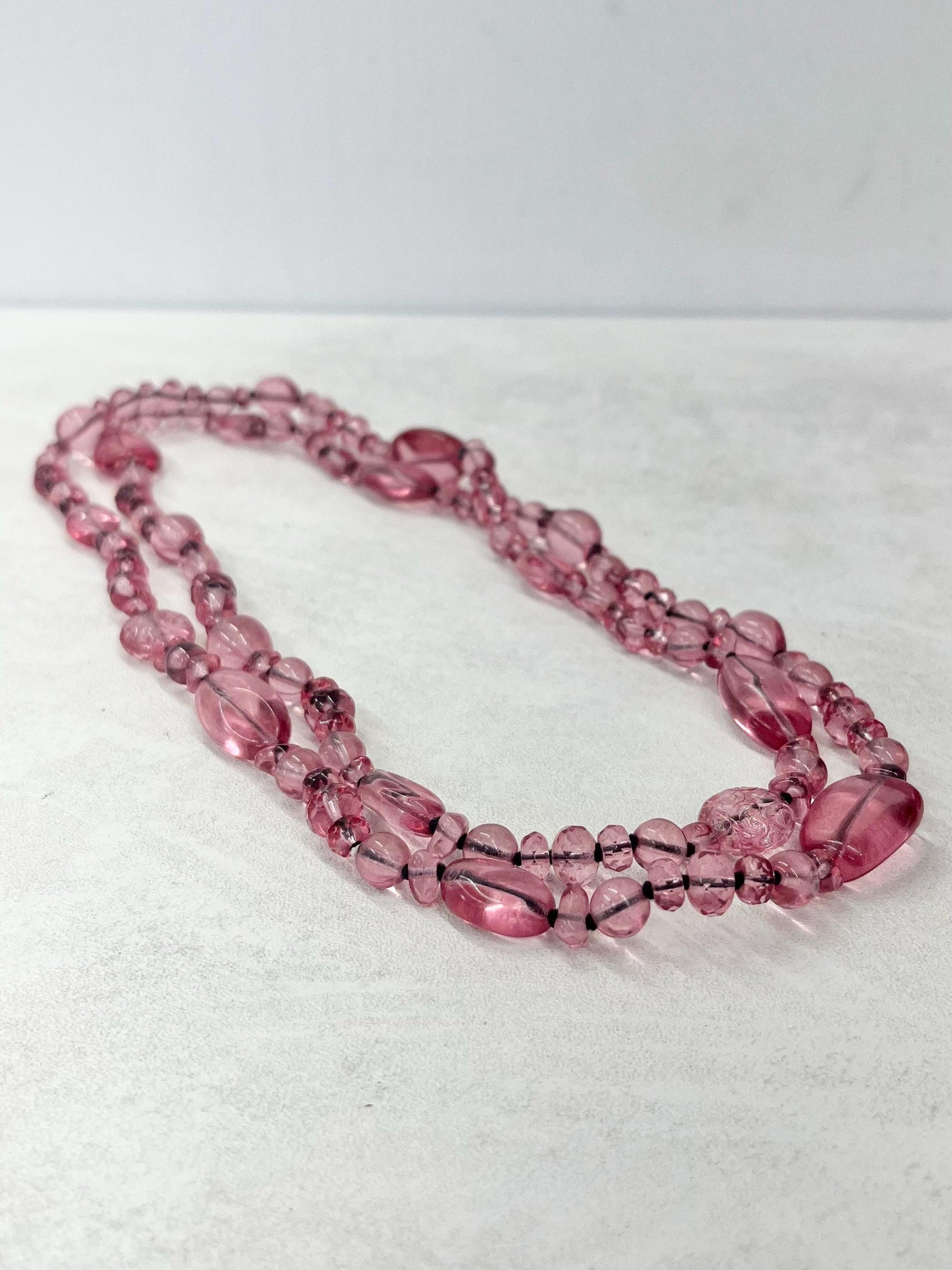Vintage Hand Knotted Pink Czech Glass Bead Long Necklace Excellent Quality Beads Vintage Jewellery 40” Long MillyOliverVintage