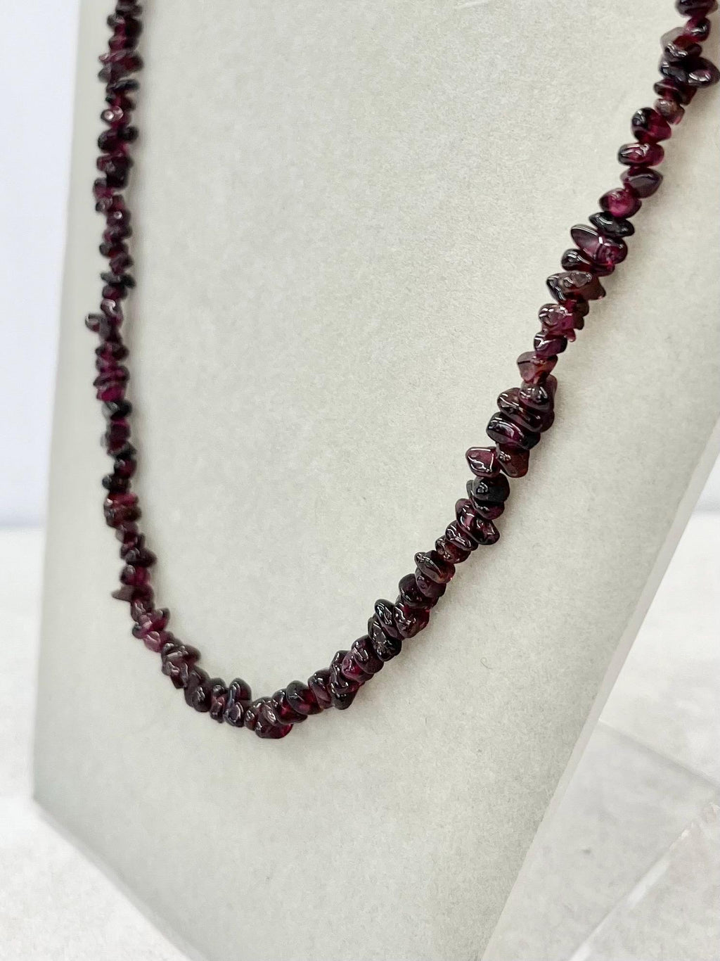 Vintage Garnet Bead Chip Necklace with a Brass Barrel Clasp 18” MillyOliverVintage