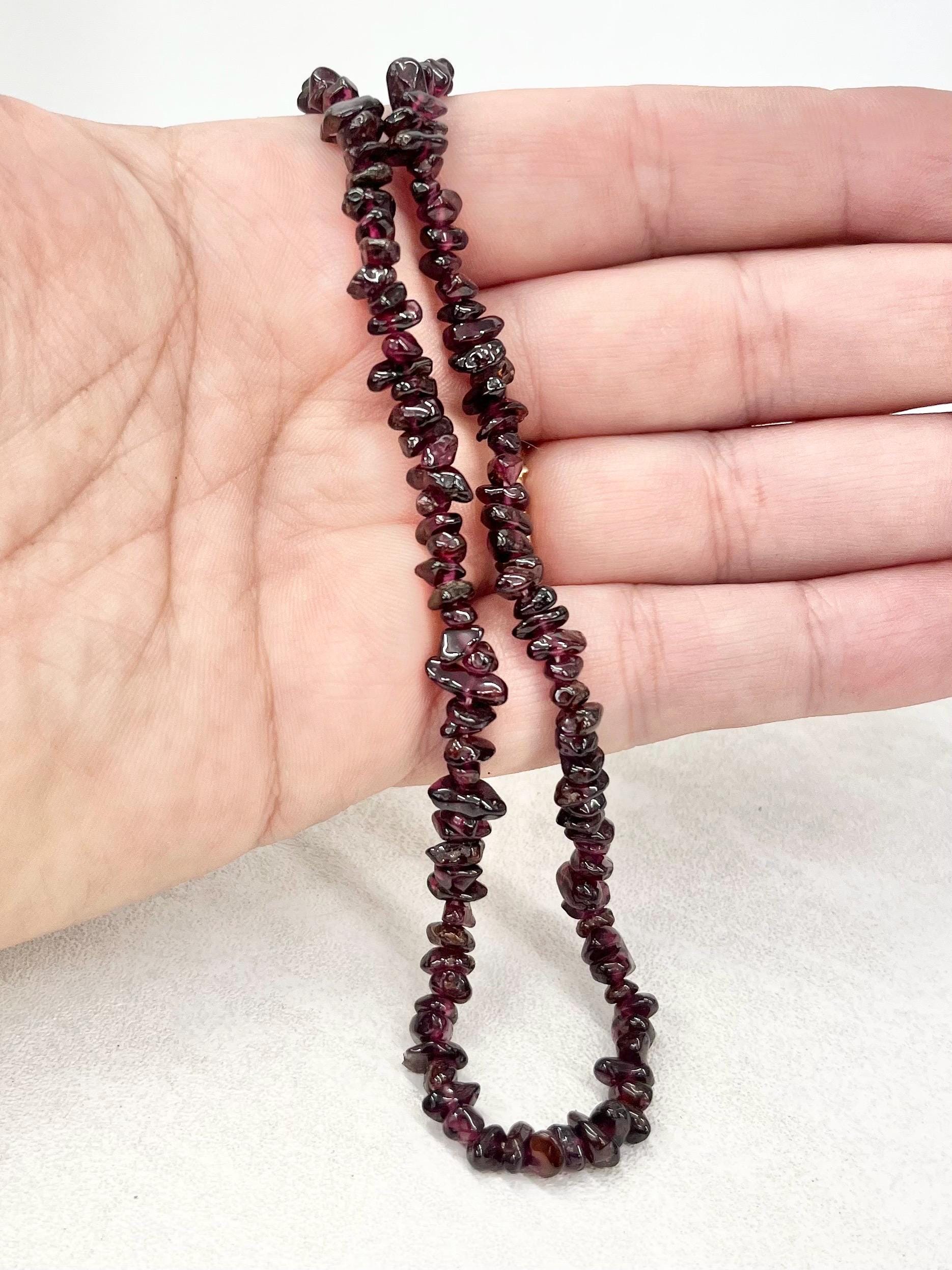 Vintage Garnet Bead Chip Necklace with a Brass Barrel Clasp 18” MillyOliverVintage