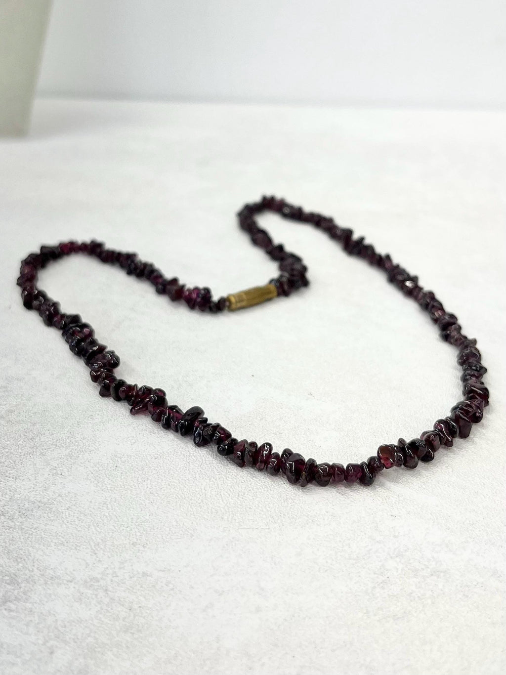 Vintage Garnet Bead Chip Necklace with a Brass Barrel Clasp 18” MillyOliverVintage
