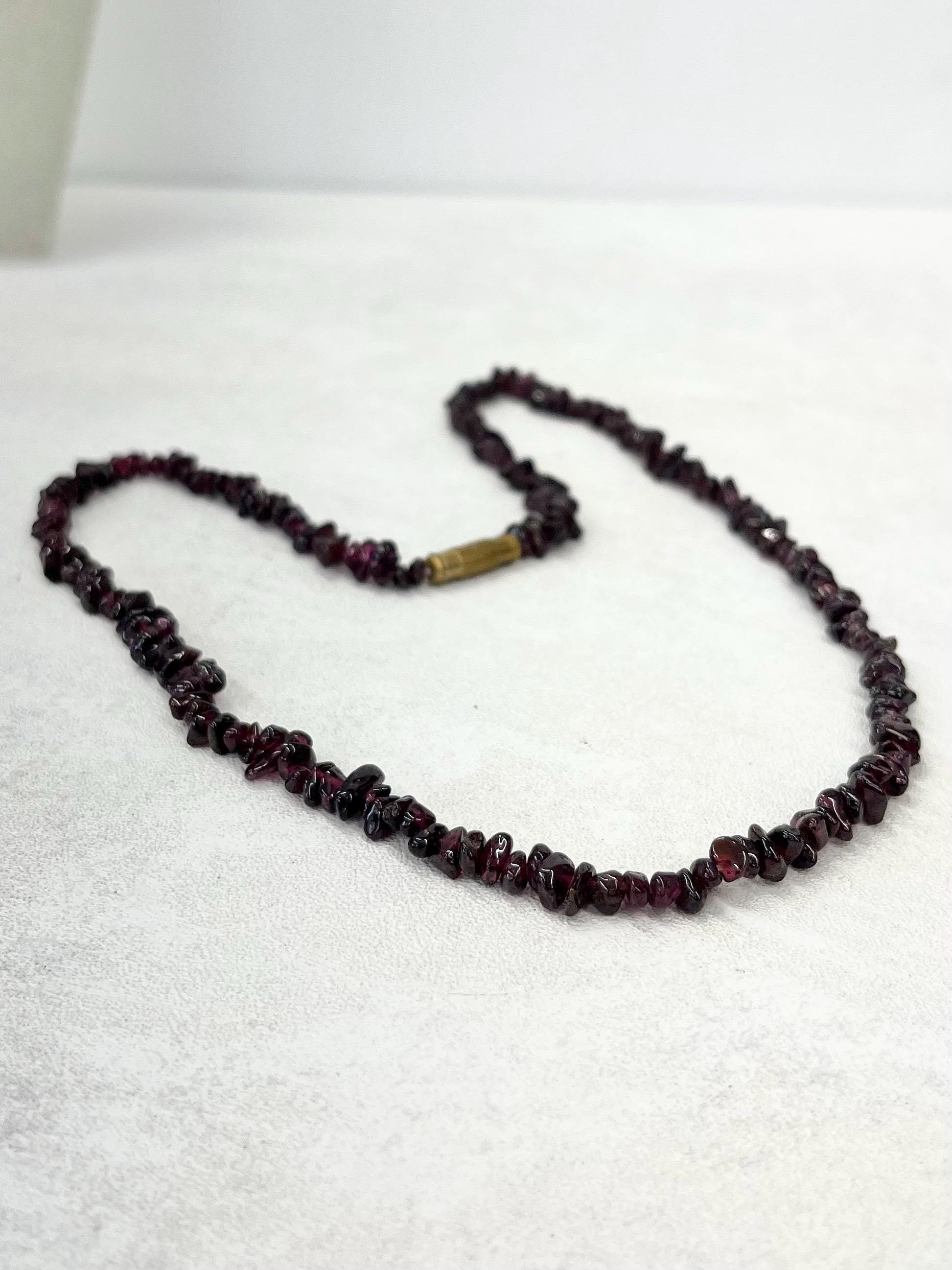 Vintage Garnet Bead Chip Necklace with a Brass Barrel Clasp 18” MillyOliverVintage