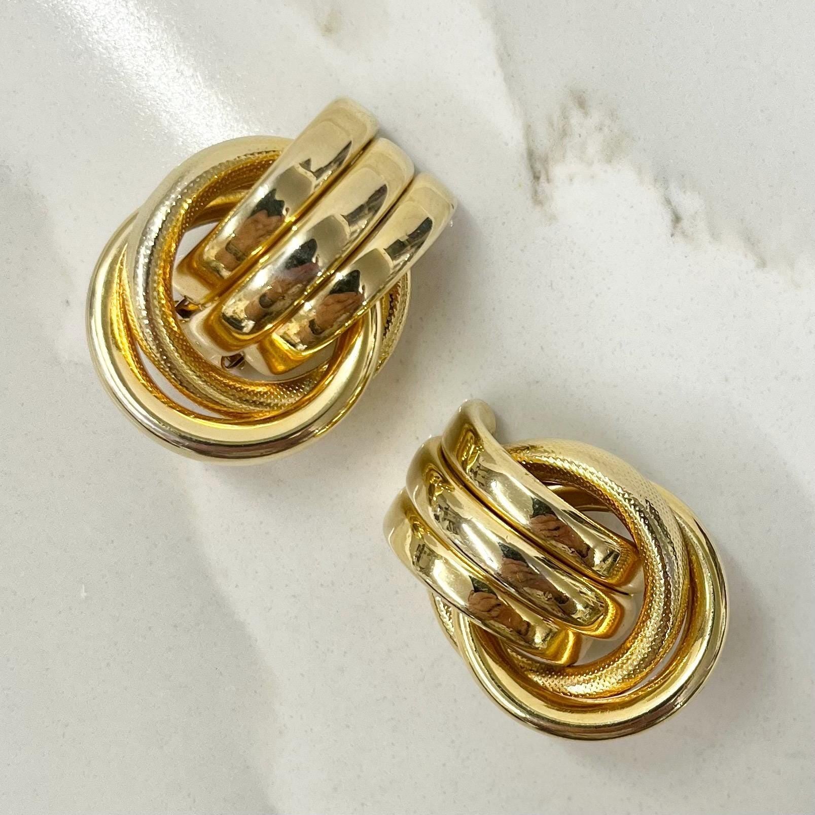 Vintage Gold Plate Large Oversized Knot Effect Clip On Earrings Hollywood Glamour Statement Earrings MillyOliverVintage