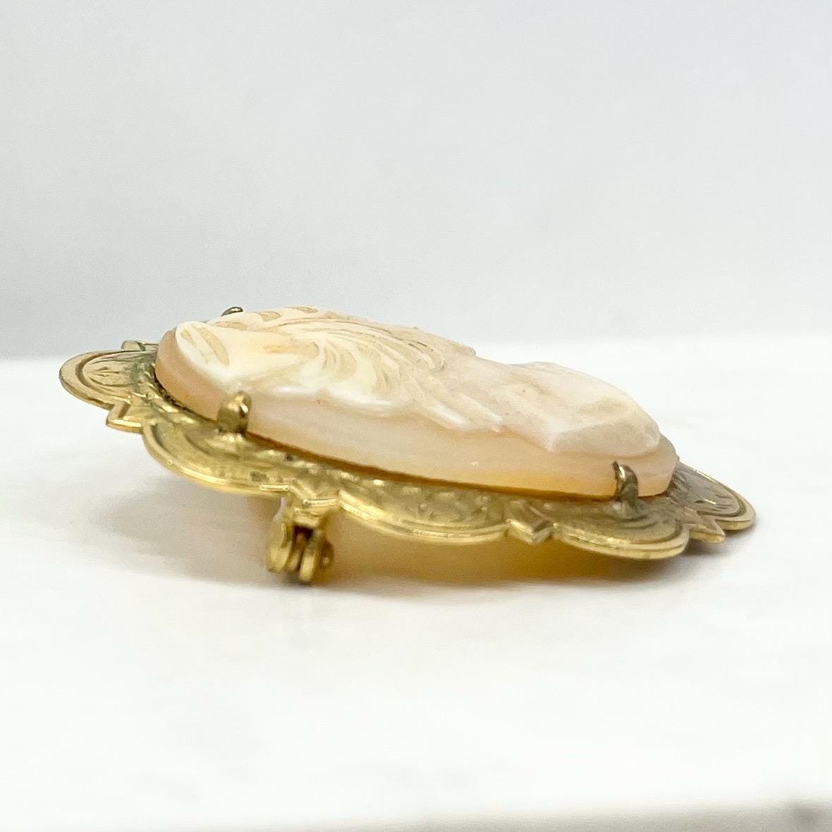 Antique Victorian Yellow Metal Beautifully Engraved Shell Cameo Brooch MillyOliverVintage