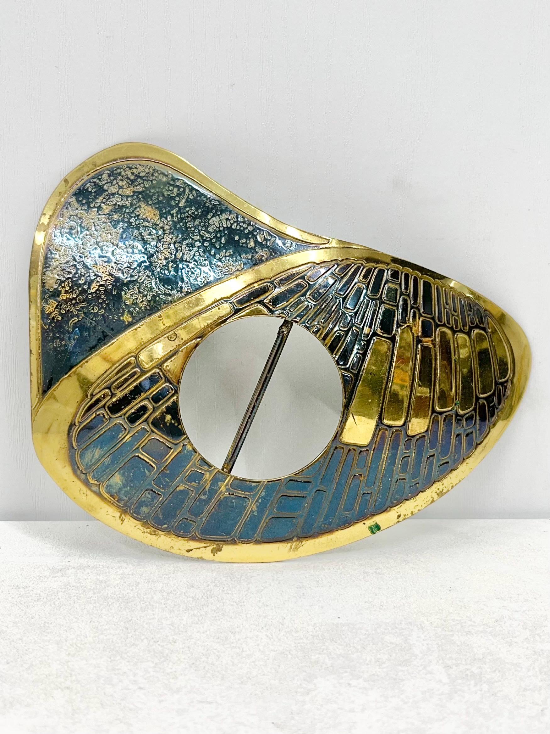 Vintage Huge Brass Hammered Finished Deco Style Belt Buckle MillyOliverVintage