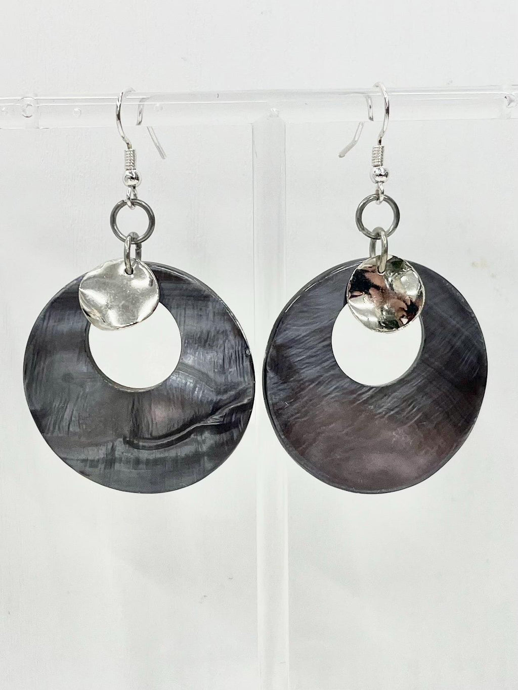 Mother of Pearl Shell Circle & Silver Plate Earrings - for Pierced Ears - by Milly Oliver MillyOliverVintage