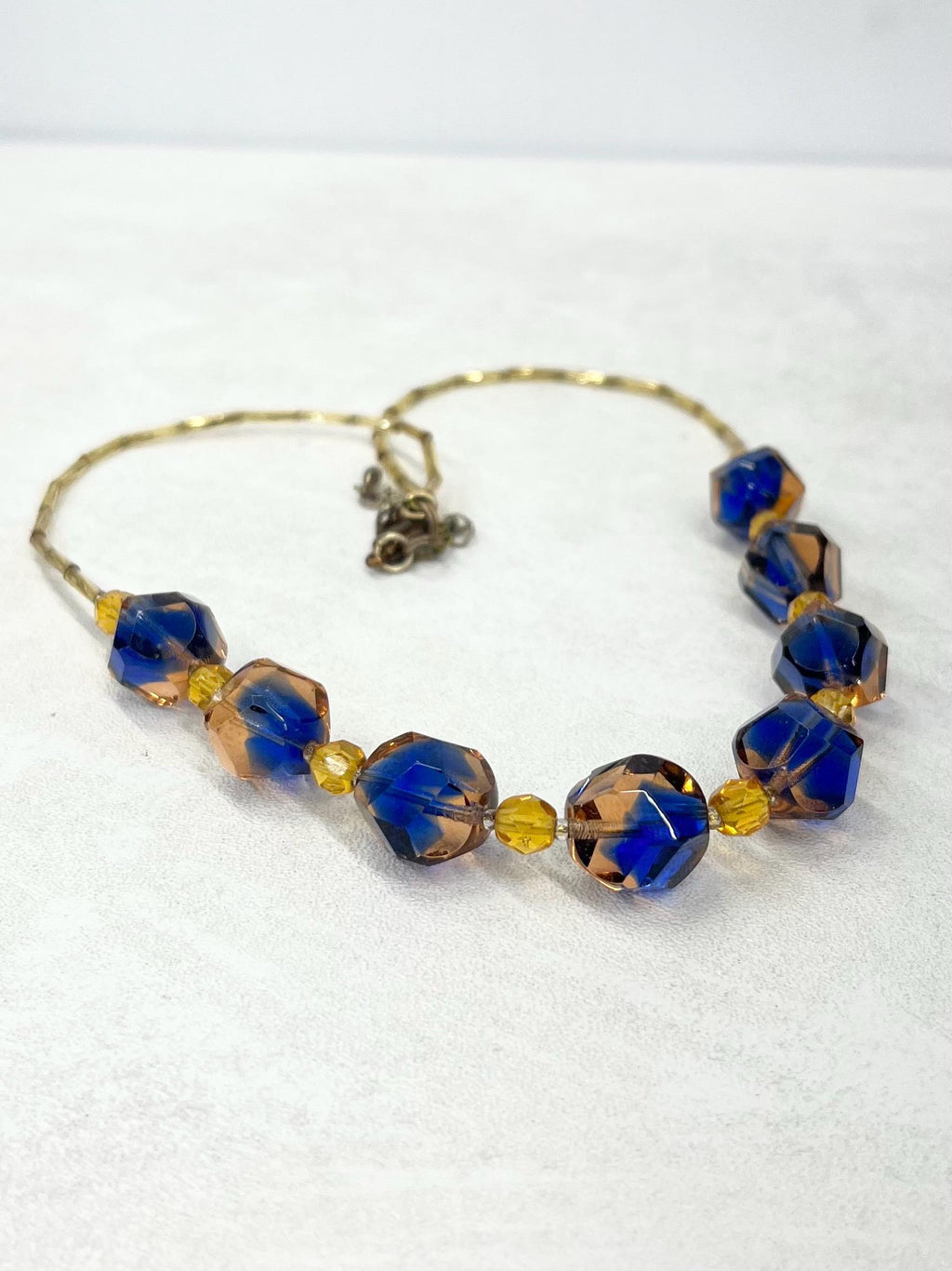 Vintage Navy Blue & Peach Czech Glass Bead Necklace 19” with a 2” Extender Chain MillyOliverVintage