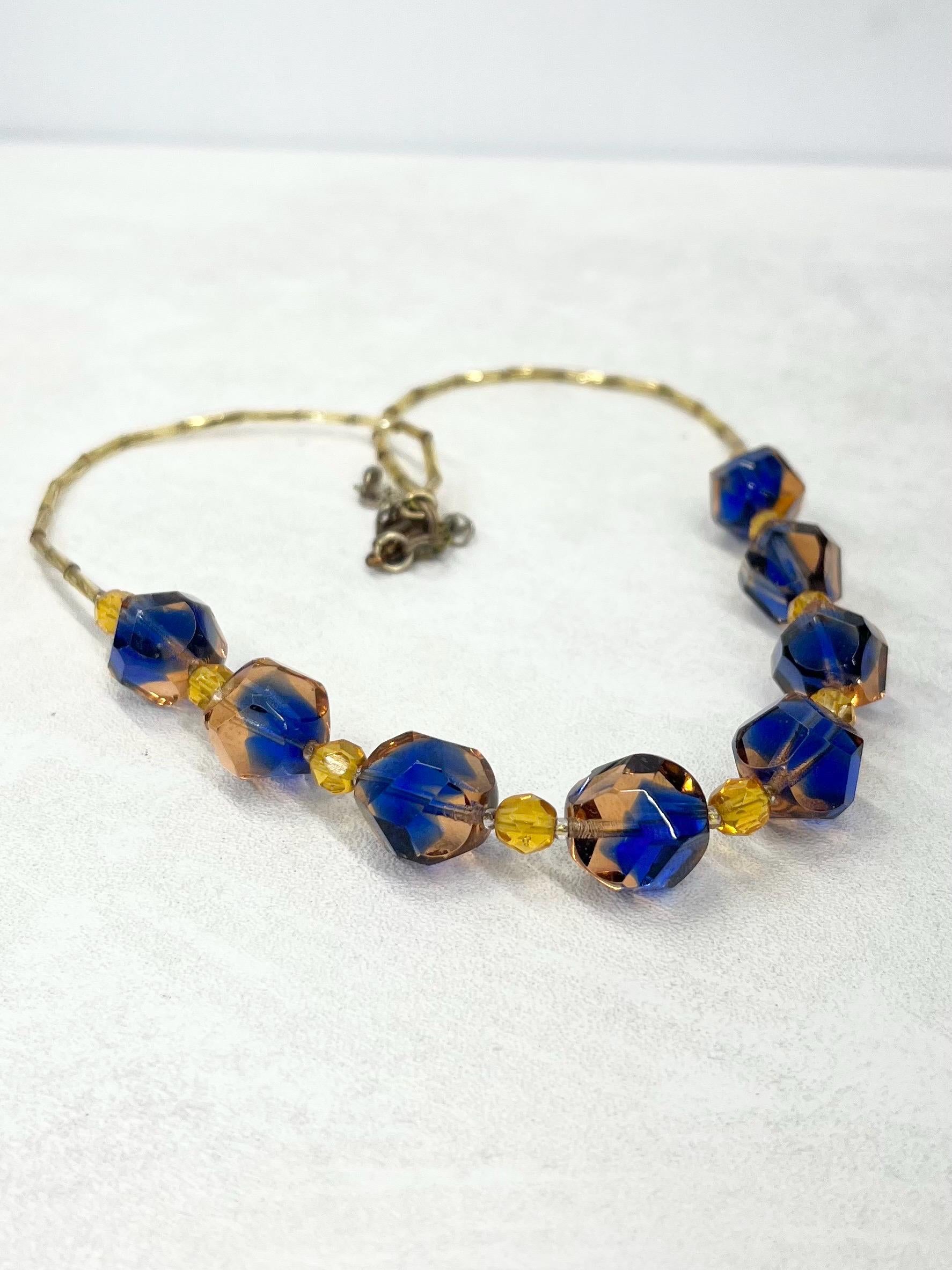 Vintage Navy Blue & Peach Czech Glass Bead Necklace 19” with a 2” Extender Chain MillyOliverVintage
