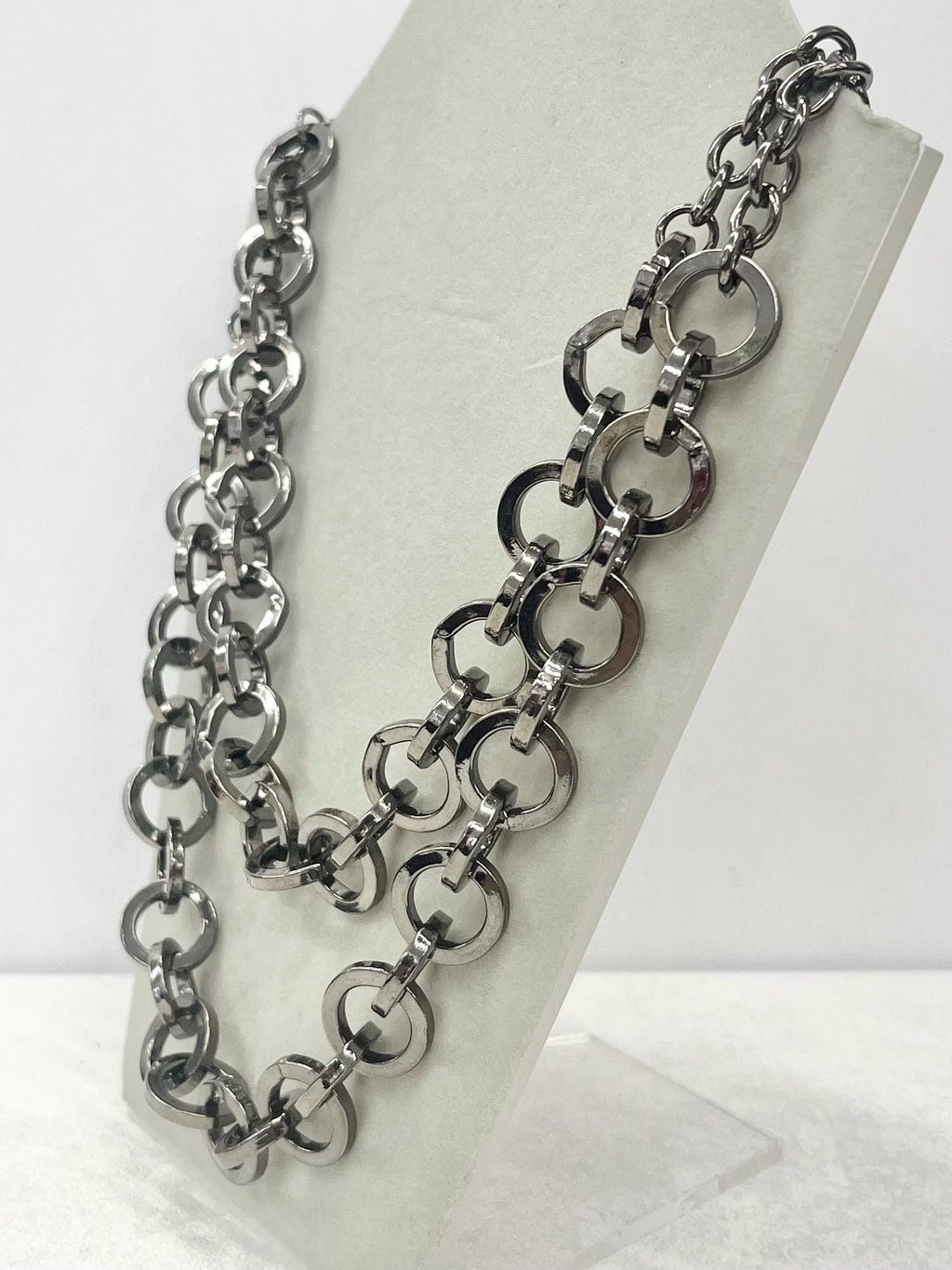 Edgy Chunky Two Strand Gun Metal Ring Chain Necklace - by Milly Oliver MillyOliverVintage