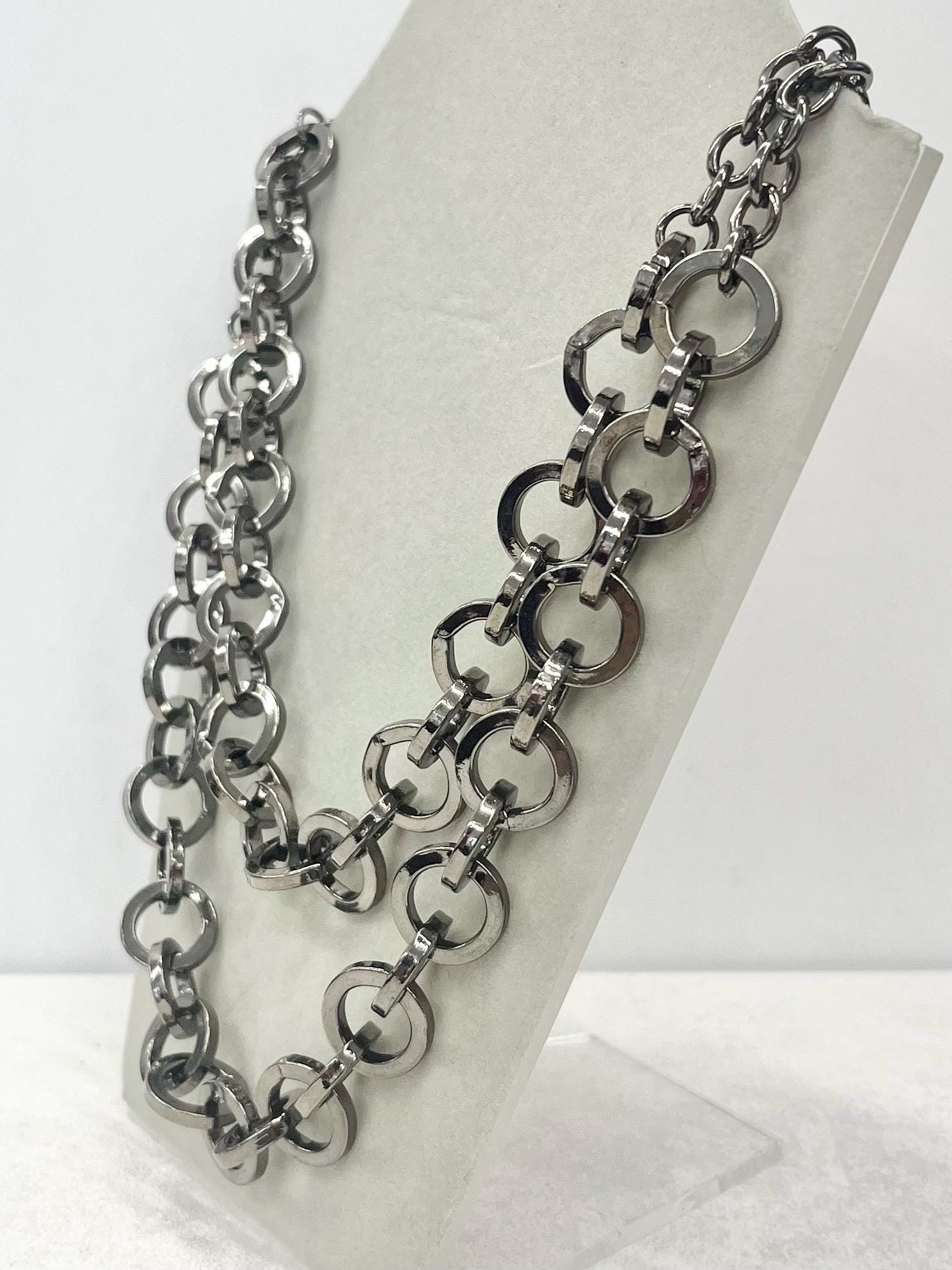 Edgy Chunky Two Strand Gun Metal Ring Chain Necklace - by Milly Oliver MillyOliverVintage