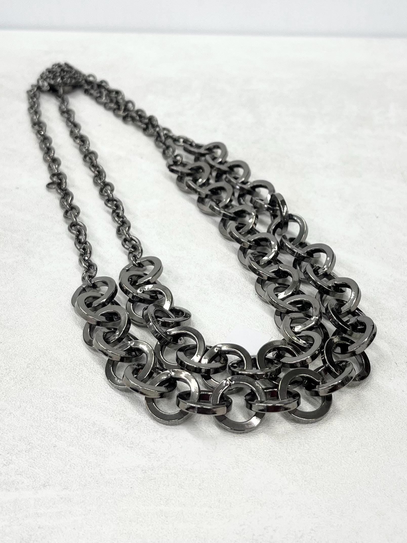 Edgy Chunky Two Strand Gun Metal Ring Chain Necklace - by Milly Oliver MillyOliverVintage