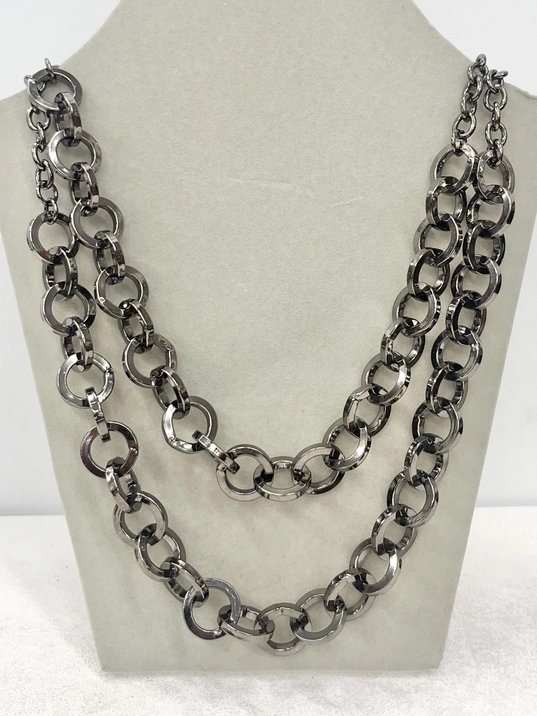 Edgy Chunky Two Strand Gun Metal Ring Chain Necklace - by Milly Oliver MillyOliverVintage