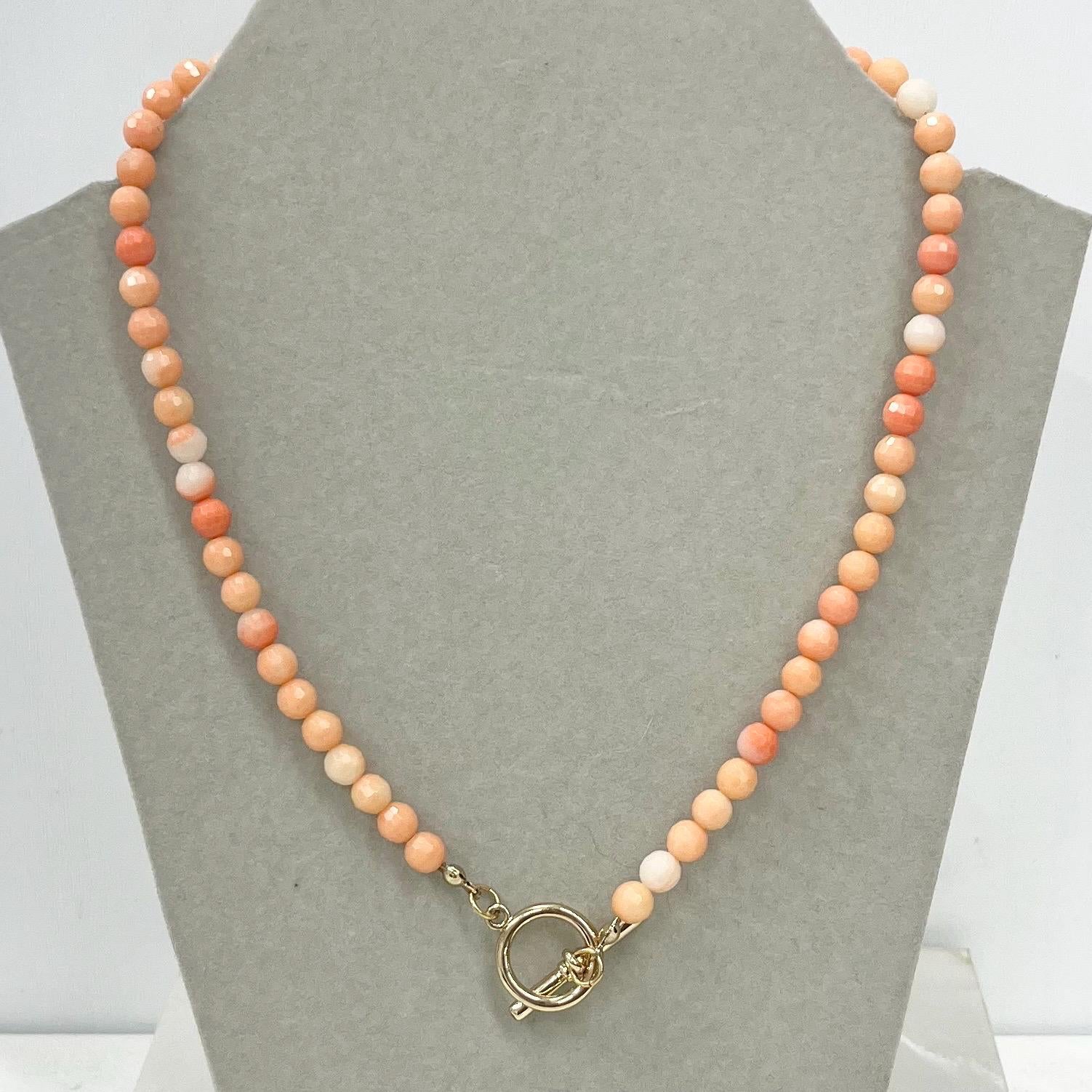 Faceted Pink Coral Bead Necklace with a Gold Plated Toggle Clasp 17” Long MillyOliverVintage
