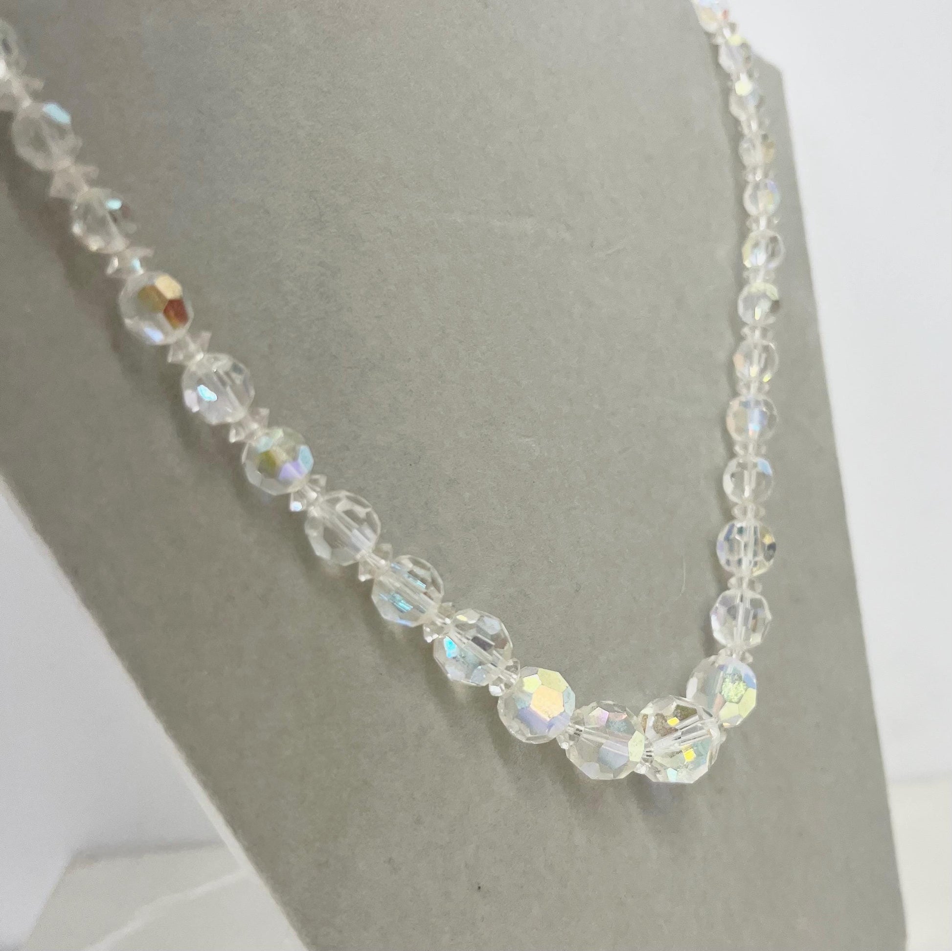 Vintage 1940’s - 1950’s Aurora Borealis Graduated Austrian Crystal Bead Necklace 16” with a Crystal Paste Clasp MillyOliverVintage