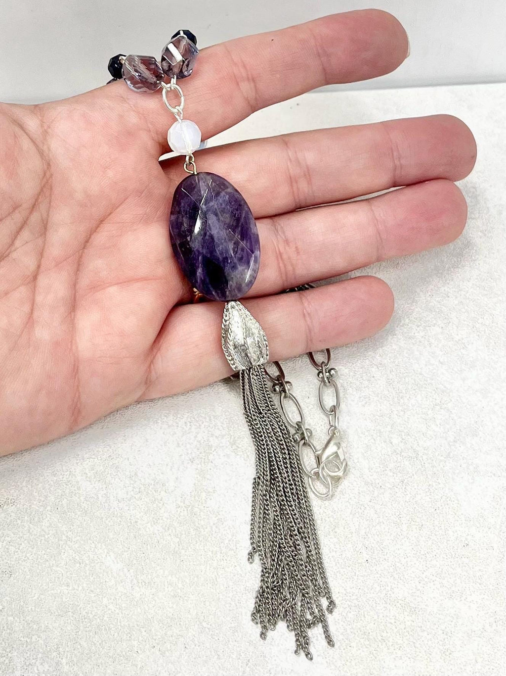 Amethyst and Sodalite Tassle Drop Semi Precious Gemstone Necklace - by Milly Oliver MillyOliverVintage