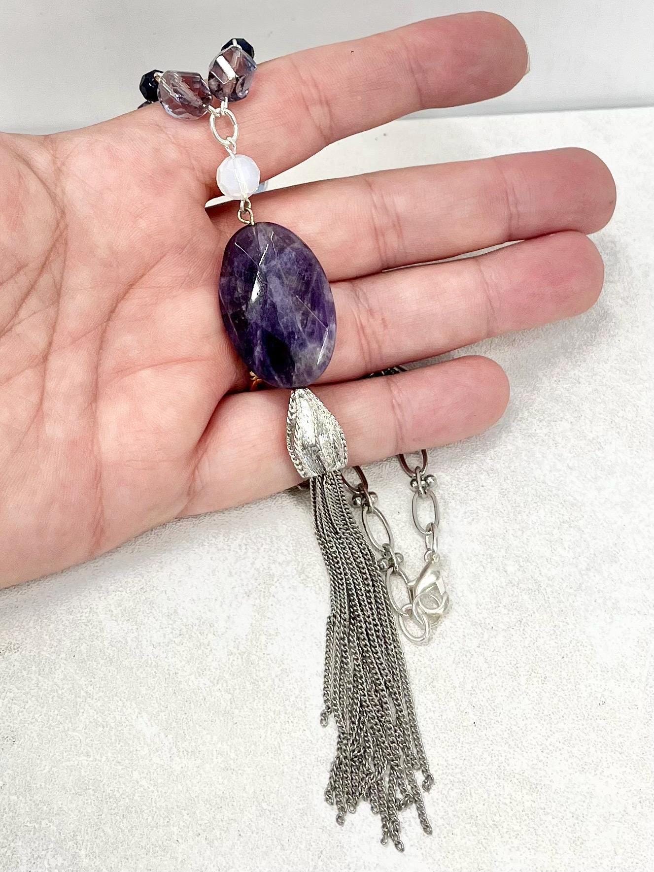 Amethyst and Sodalite Tassle Drop Semi Precious Gemstone Necklace - by Milly Oliver MillyOliverVintage