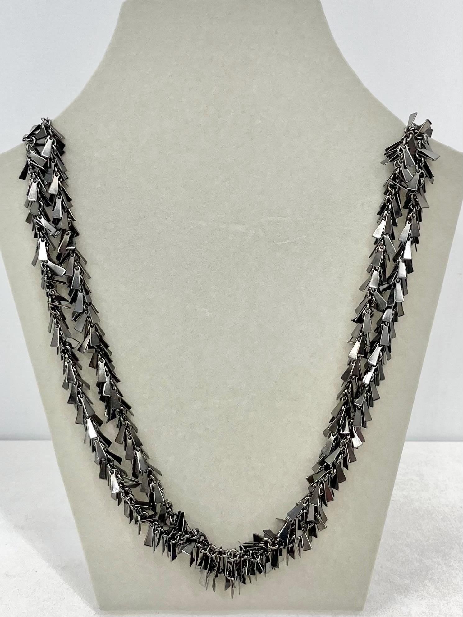 Long Gun Metal Fringed Chain Necklace 36” - Can be Double Over - by Milly Oliver MillyOliverVintage