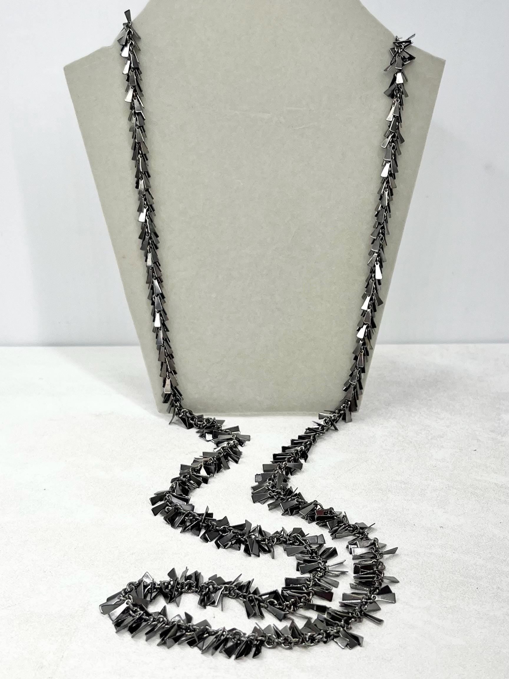 Long Gun Metal Fringed Chain Necklace 36” - Can be Double Over - by Milly Oliver MillyOliverVintage