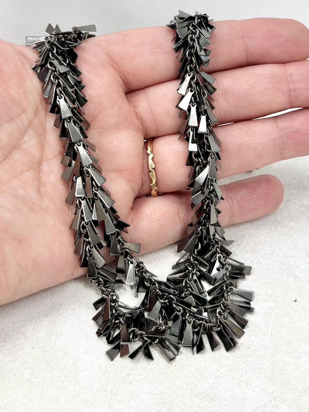 Long Gun Metal Fringed Chain Necklace 36” - Can be Double Over - by Milly Oliver MillyOliverVintage
