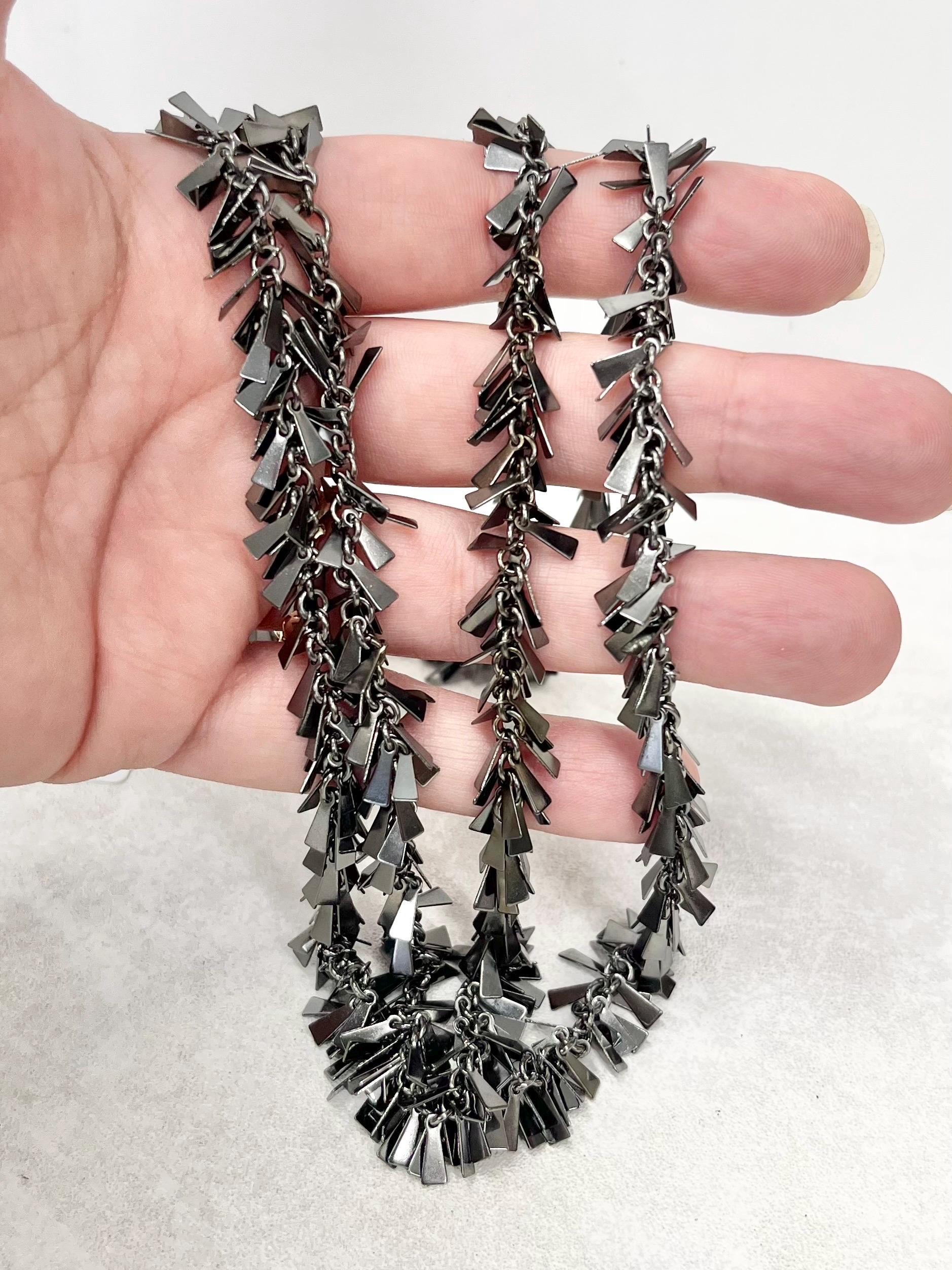 Two Strand Gun Metal Fringed Chain Necklace 22” - Can be Double Over - by Milly Oliver MillyOliverVintage