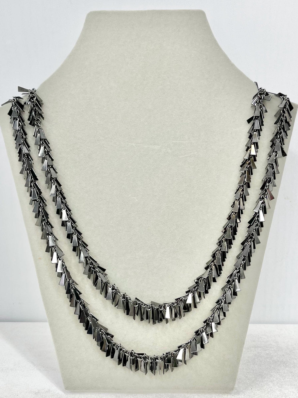Two Strand Gun Metal Fringed Chain Necklace 22” - Can be Double Over - by Milly Oliver MillyOliverVintage