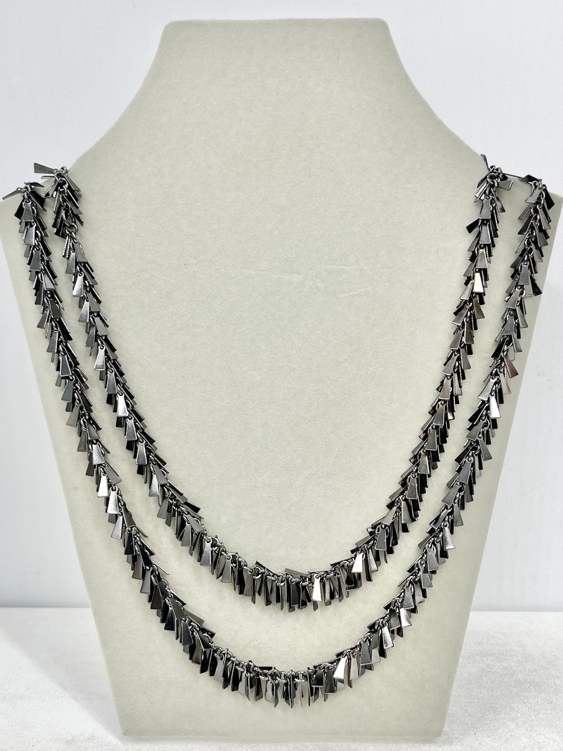 Two Strand Gun Metal Fringed Chain Necklace 22” - Can be Double Over - by Milly Oliver MillyOliverVintage