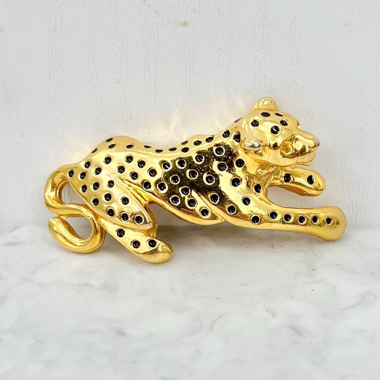 Vintage Gold Plate Spotted Leopard Brooch Big Cat Brooch Costume Jewellery Piece MillyOliverVintage