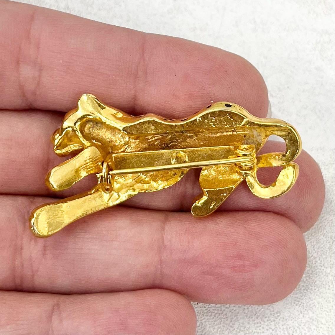 Vintage Gold Plate Spotted Leopard Brooch Big Cat Brooch Costume Jewellery Piece MillyOliverVintage