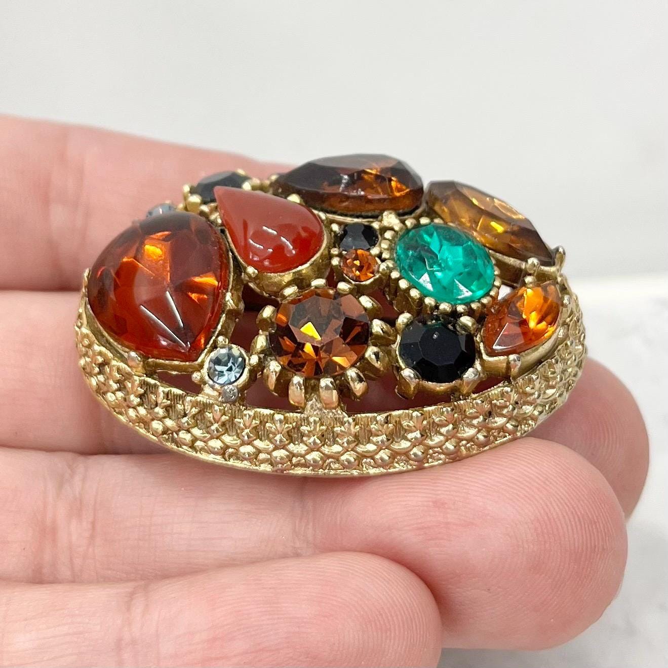 Vintage Sphinx Gold Tone Brooch Large Multi Stone Design Contempory Costume Jewellery Statement Piece MillyOliverVintage