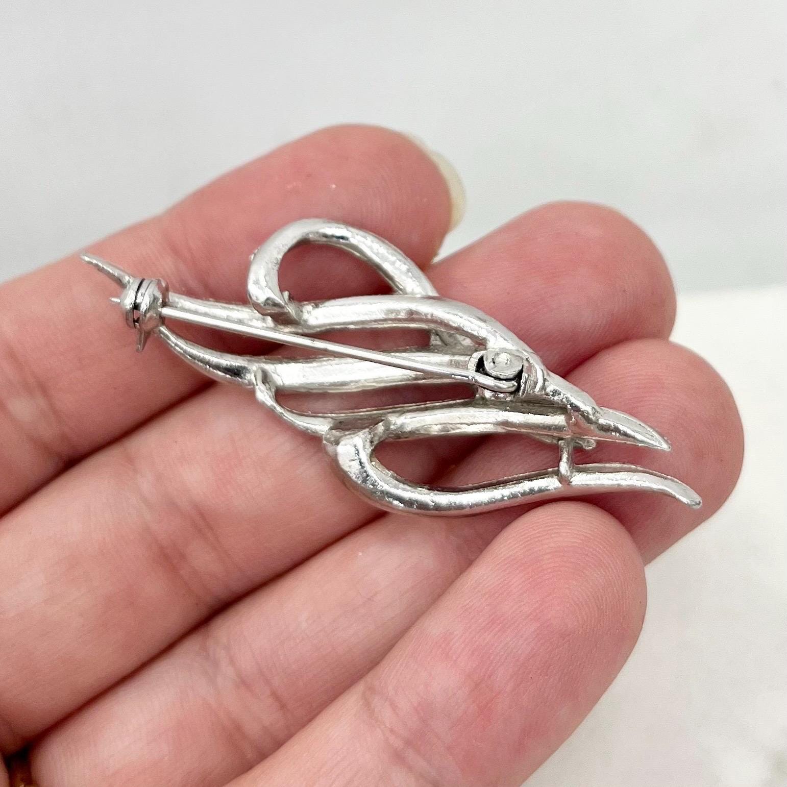 Vintage Silver Tone Sparkling Marcasite Ribbon Brooch MillyOliverVintage
