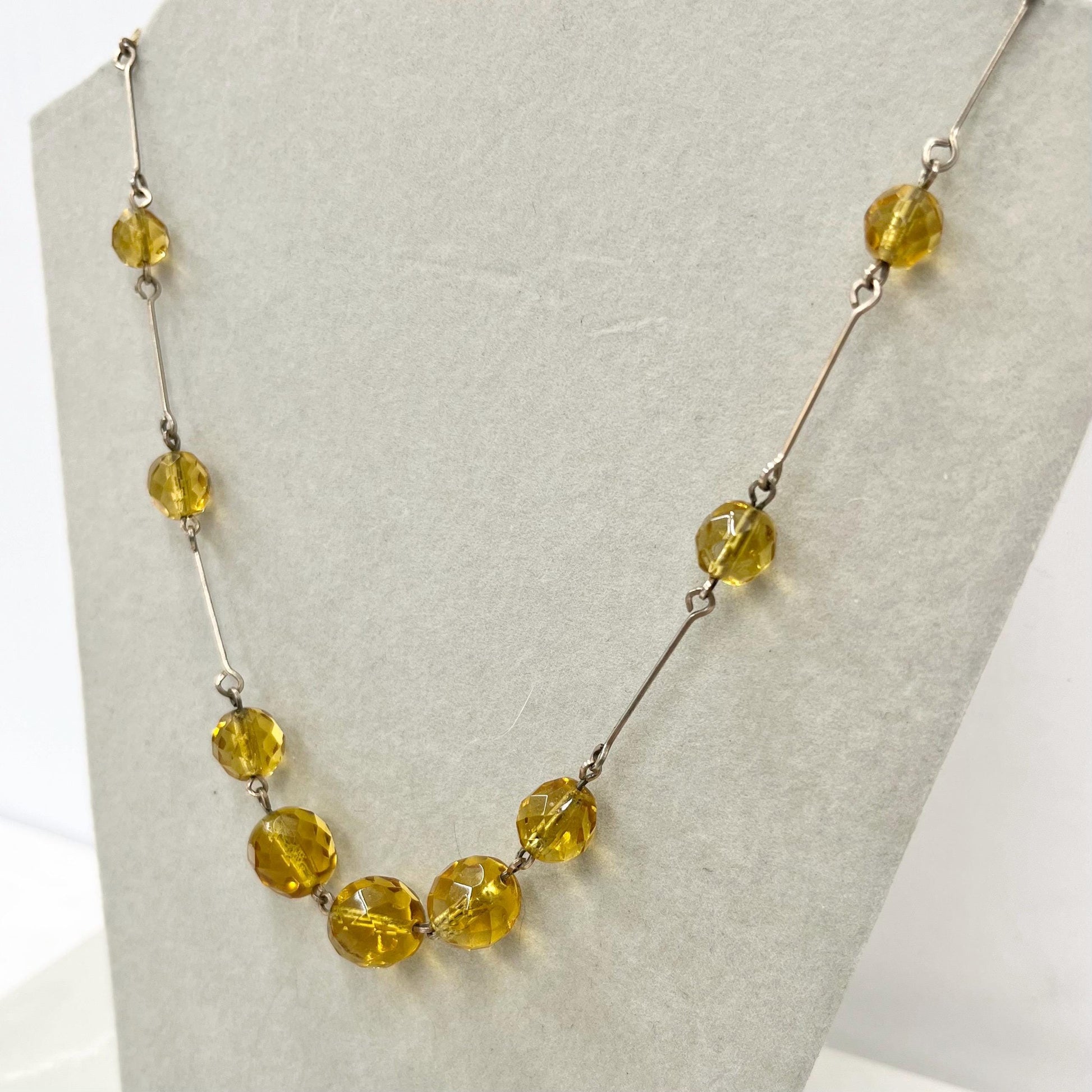 Antique Art Deco Golden Topaz Coloured Czech Glass Bead Necklace Necklace 17” Long MillyOliverVintage