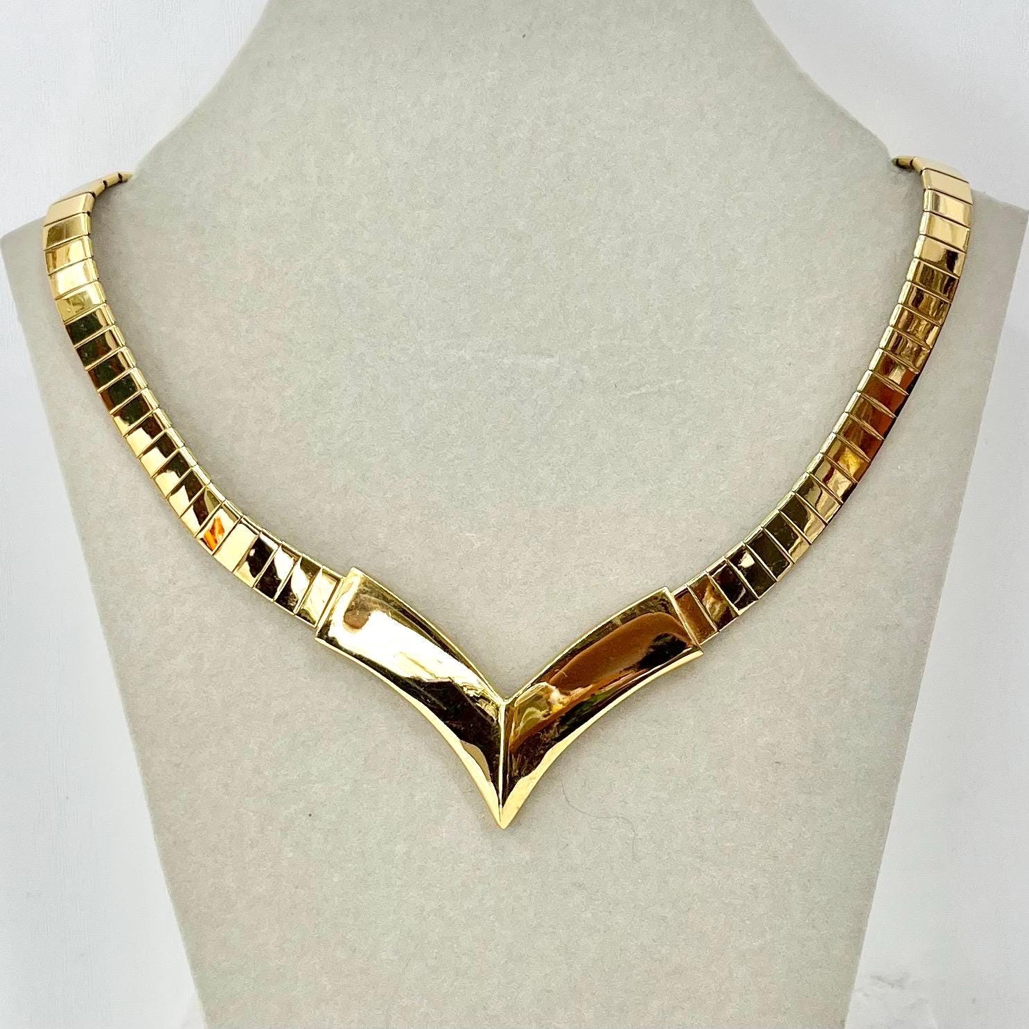 Vintage Napier V Neck Mesh Gold Plate Collar Chain Necklace 1970’s - 1980’s Statement Jewellery MillyOliverVintage