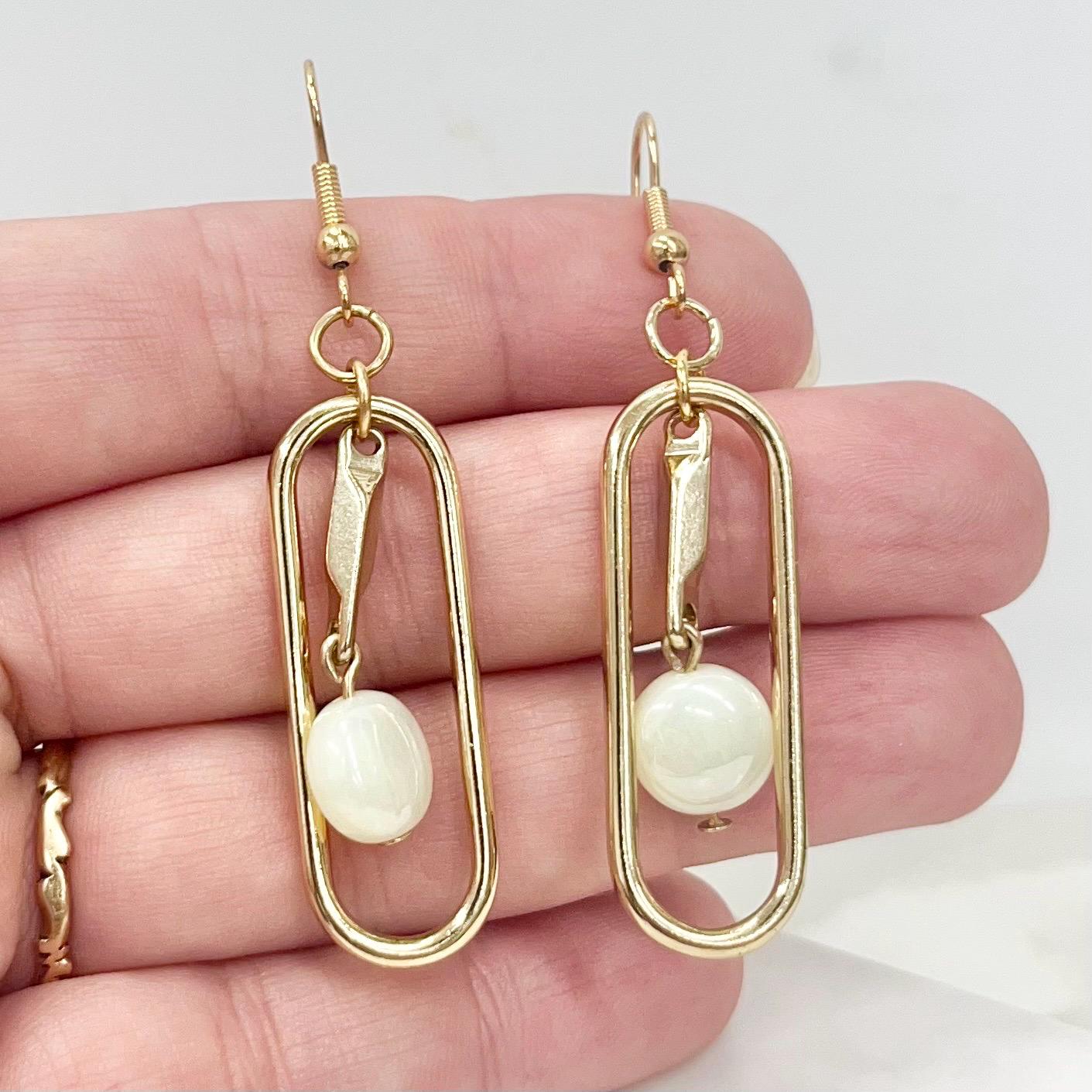 Pearlescent Light Green Uranium Czech Glass Bead Drop Earrings Gold Plate UV Reactive Glow - Milly Oliver MillyOliverVintage