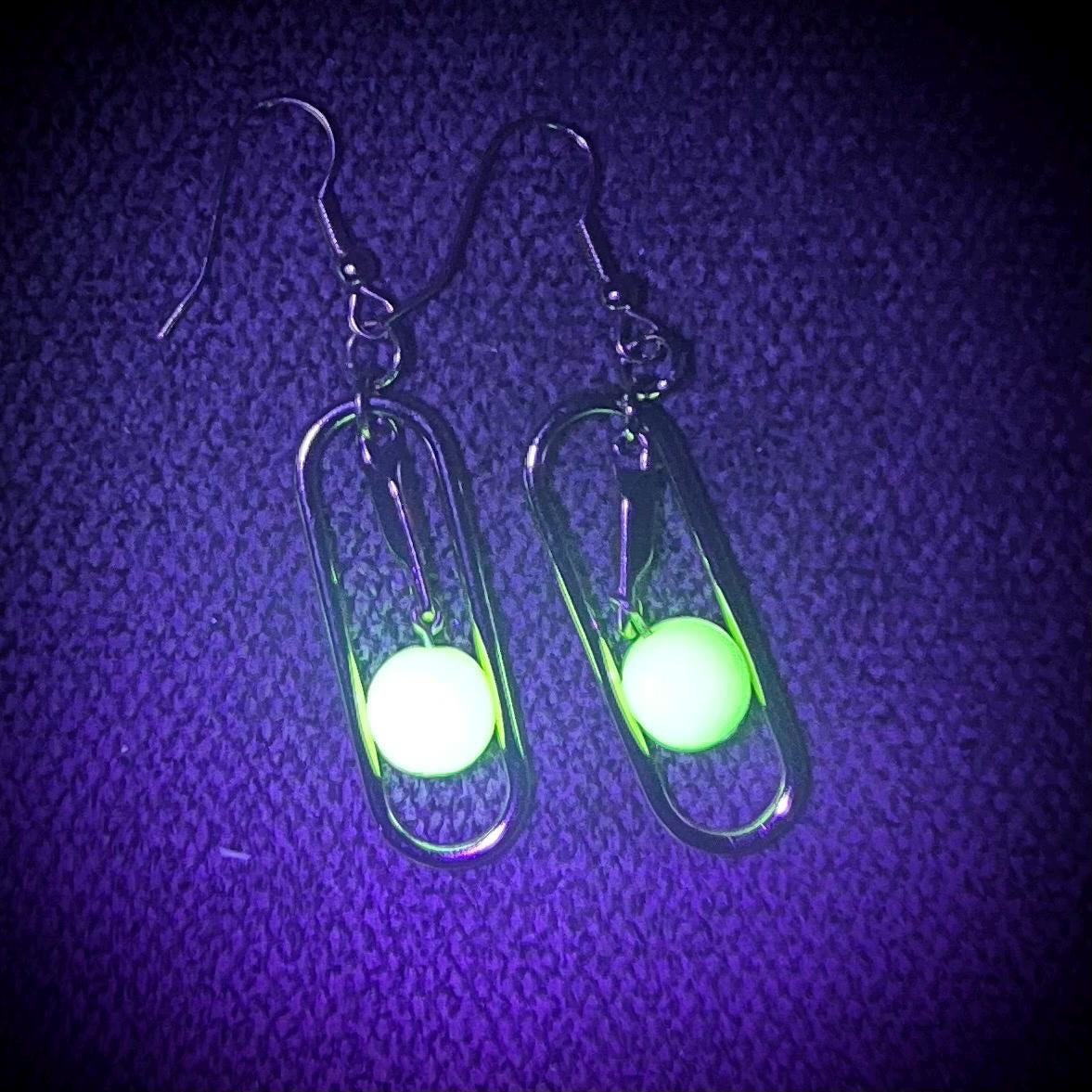 Pearlescent Light Green Uranium Czech Glass Bead Drop Earrings Gold Plate UV Reactive Glow - Milly Oliver MillyOliverVintage